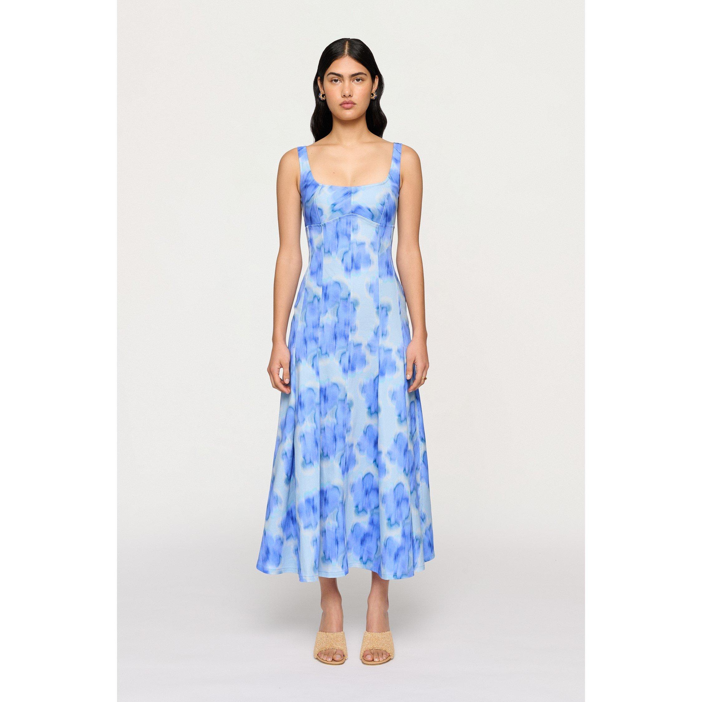 open lace back dress Charlie Pleated Floral Cotton Twill Midi Dress main image 1