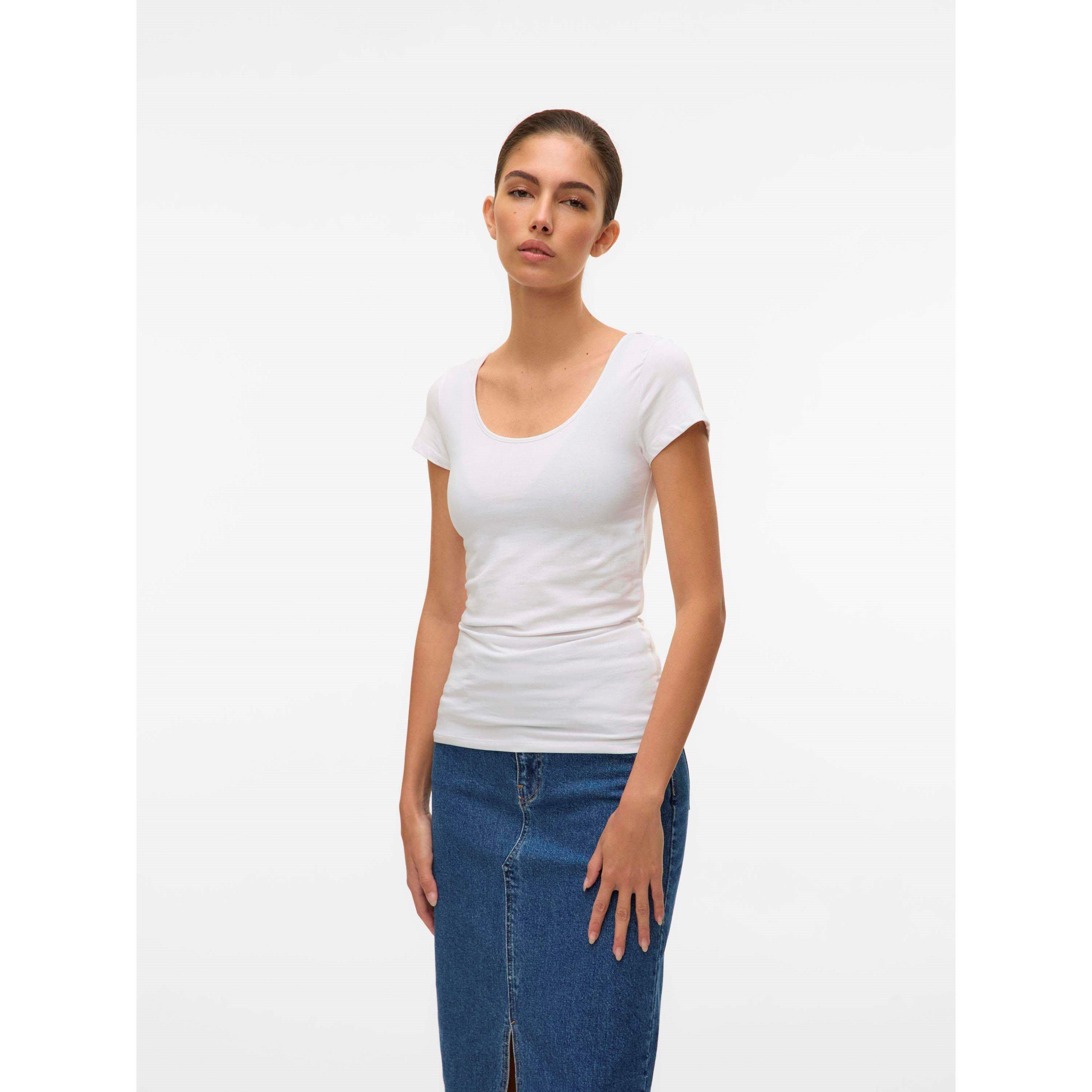 Bright White - Vero Moda - Women's Soft U-Neck T-Shirt - 2