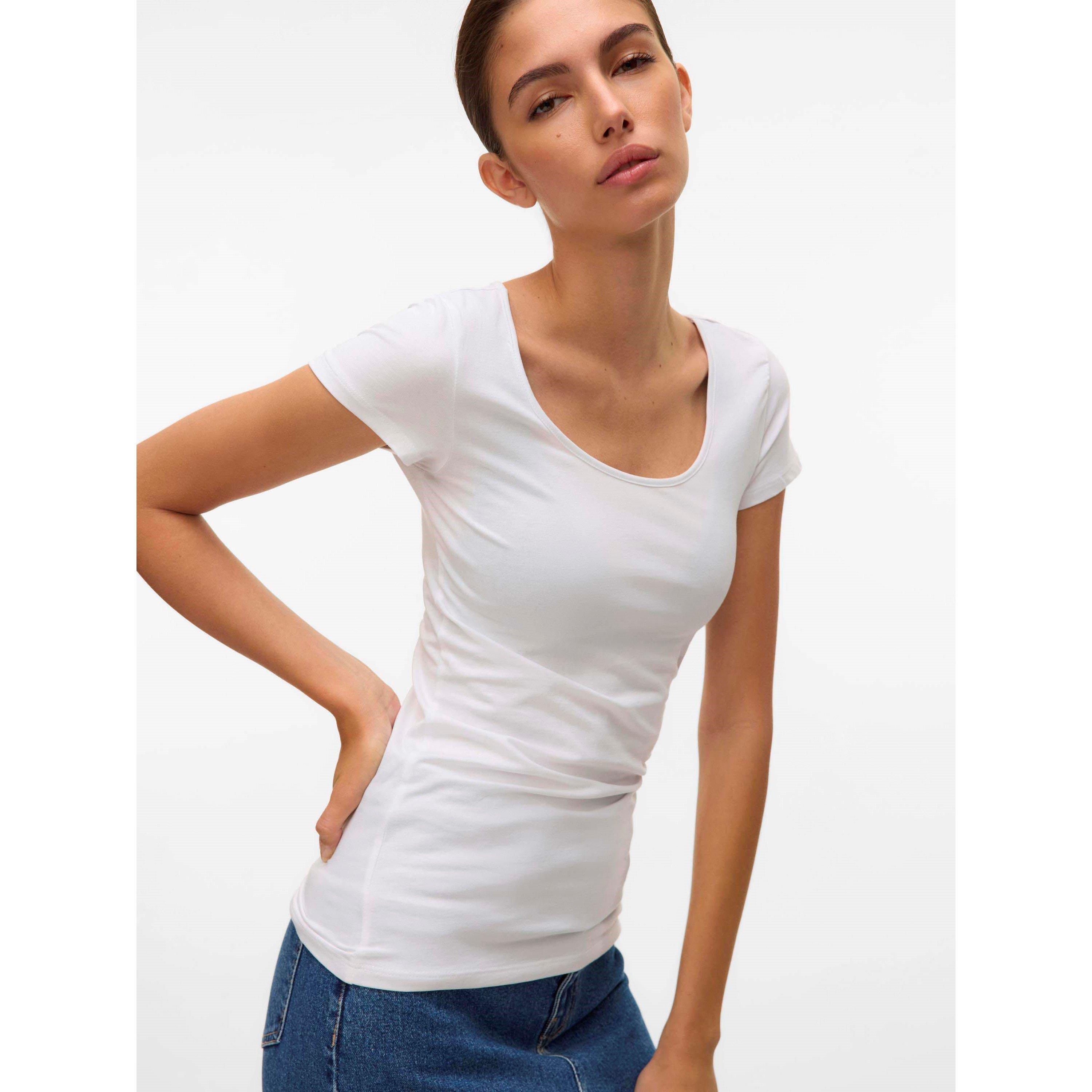 Bright White - Vero Moda - Women's Soft U-Neck T-Shirt - 5
