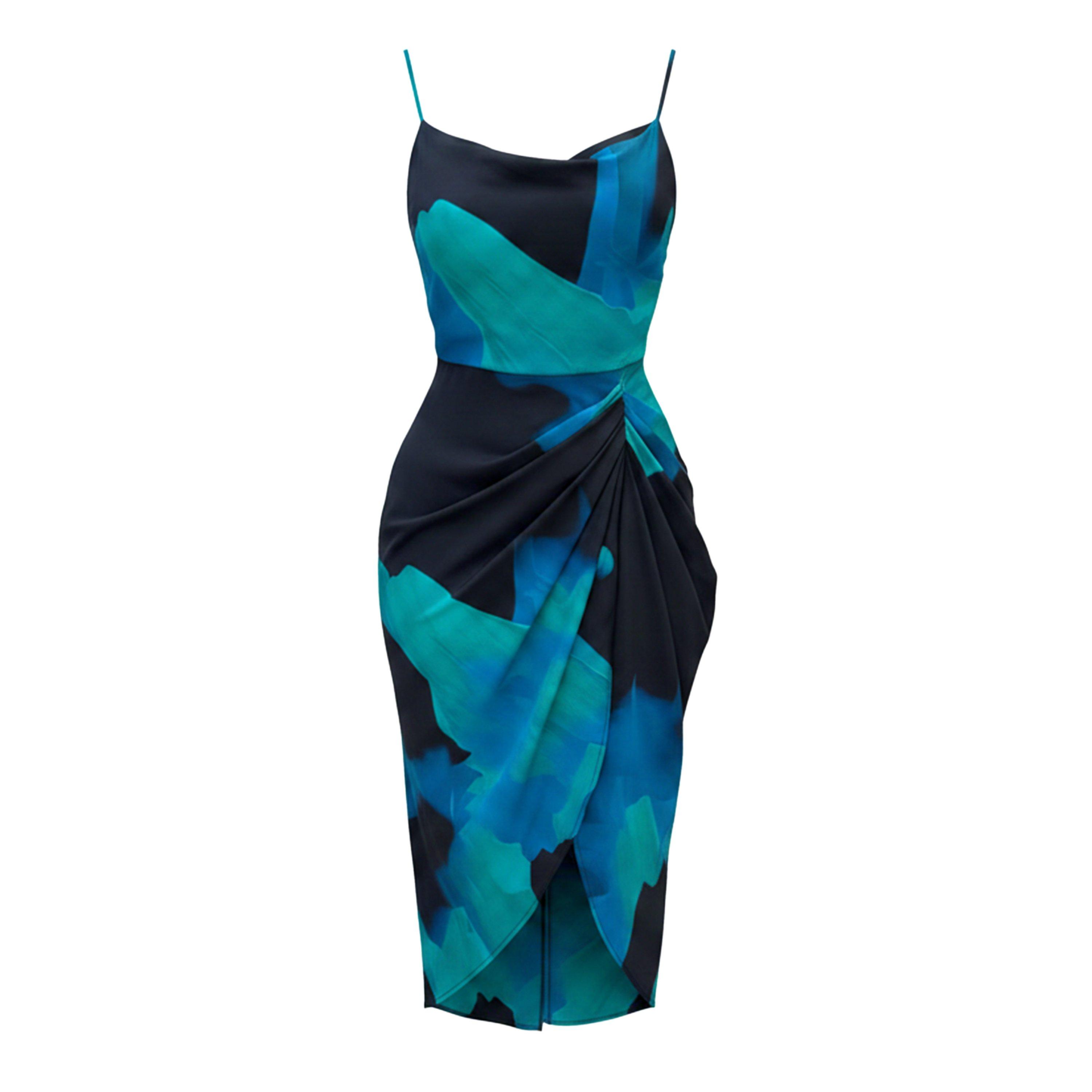 Navy - AX Paris - Navy Bold Floral Print Gathered Skirt Strappy Midi Dress - 1