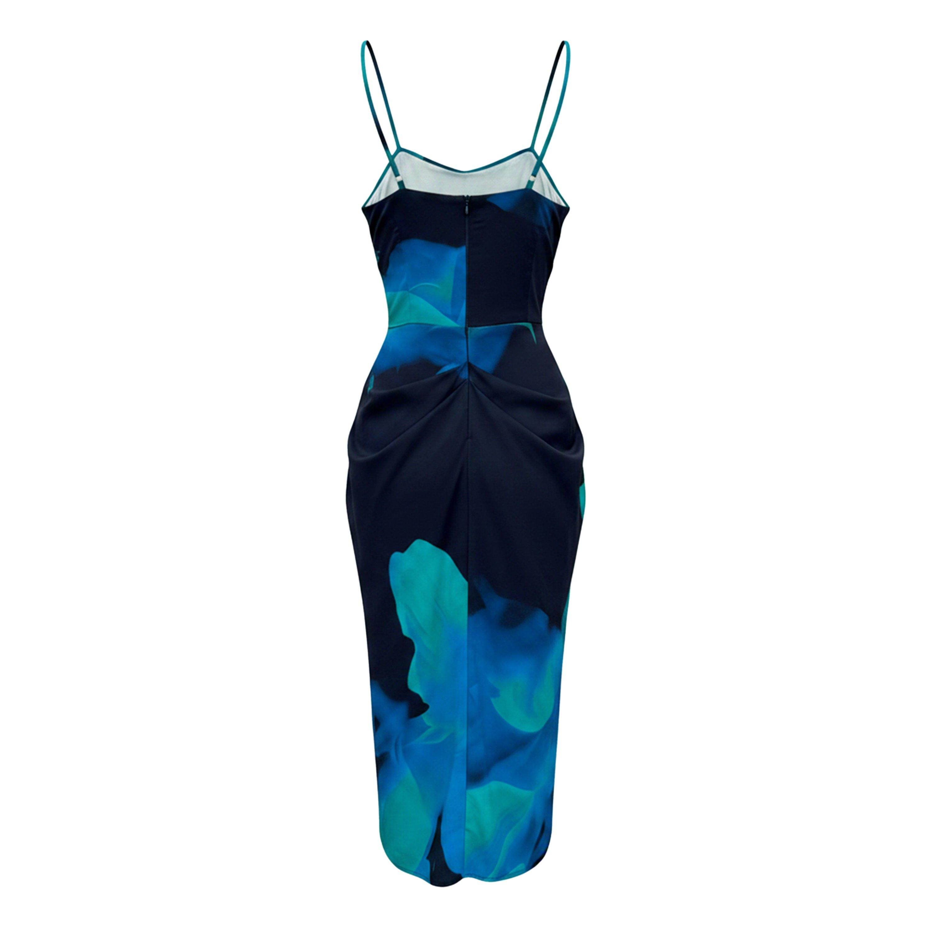 Marineblauw - AX Paris - Navy Bold Floral Print Gathered Skirt Strappy Midi Dress - 2