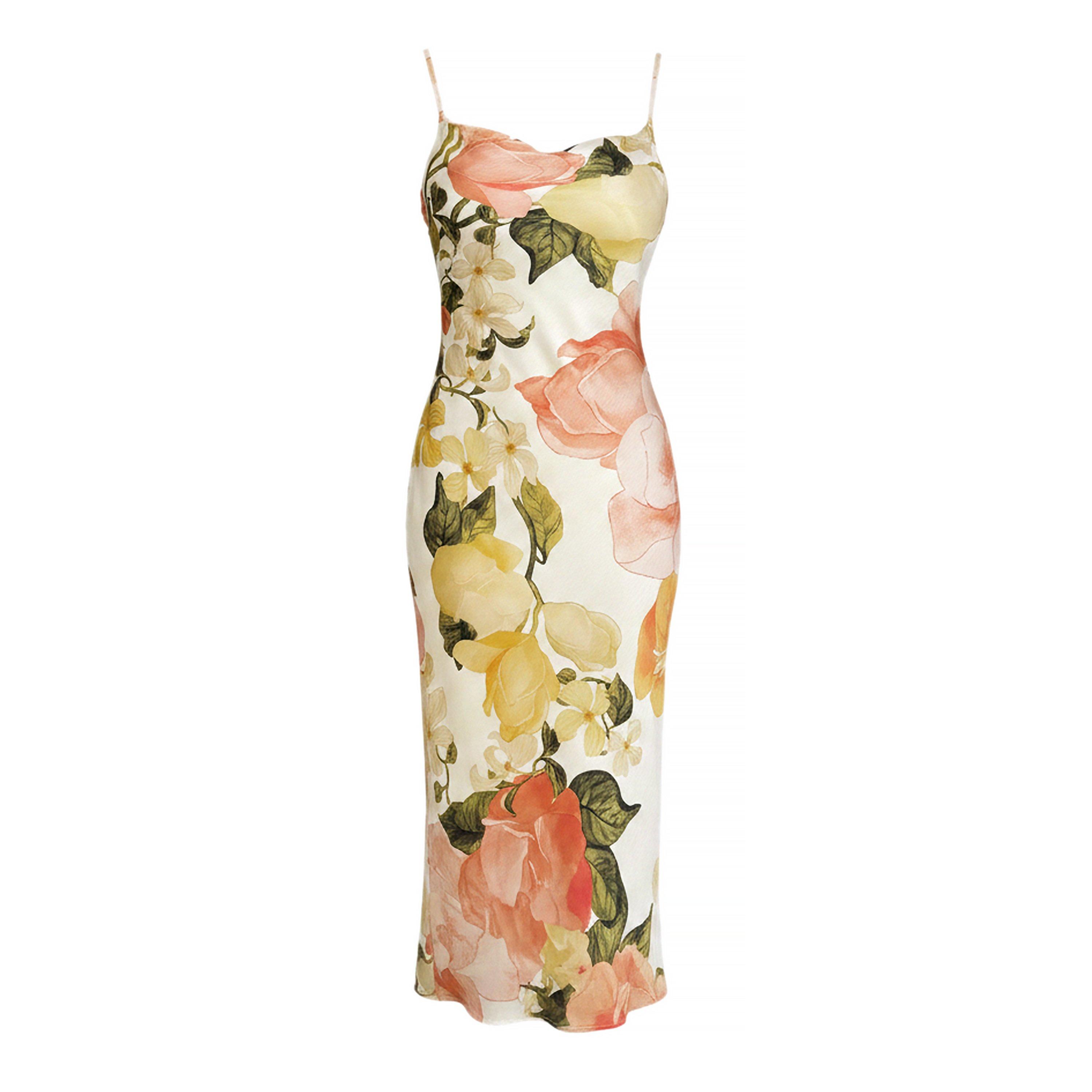 Cream - AX Paris - Cream Floral Print Strappy Cowl Neck Slip Midi Dress - 1