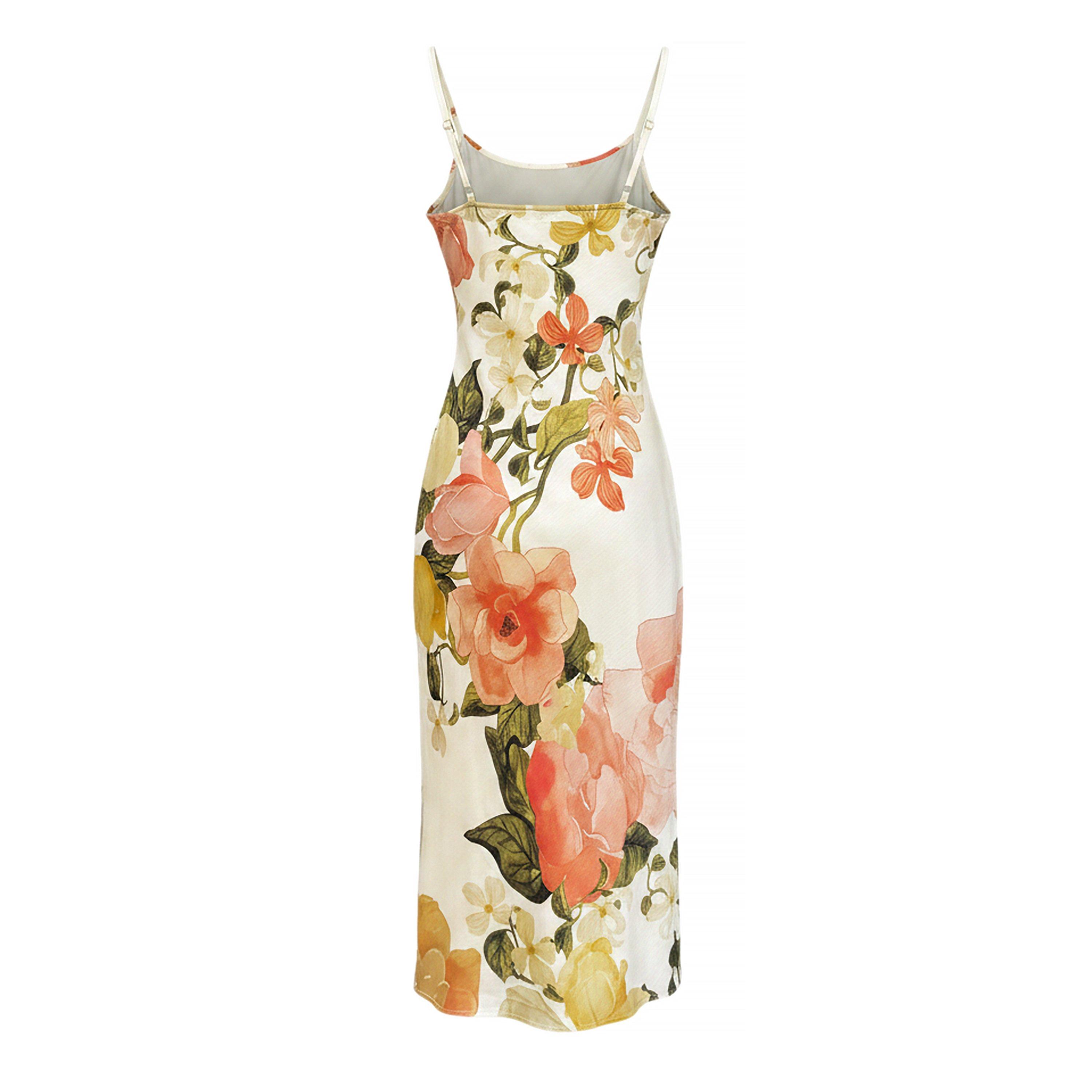 Crema - AX Paris - Cream Floral Print Strappy Cowl Neck Slip Midi Dress - 2