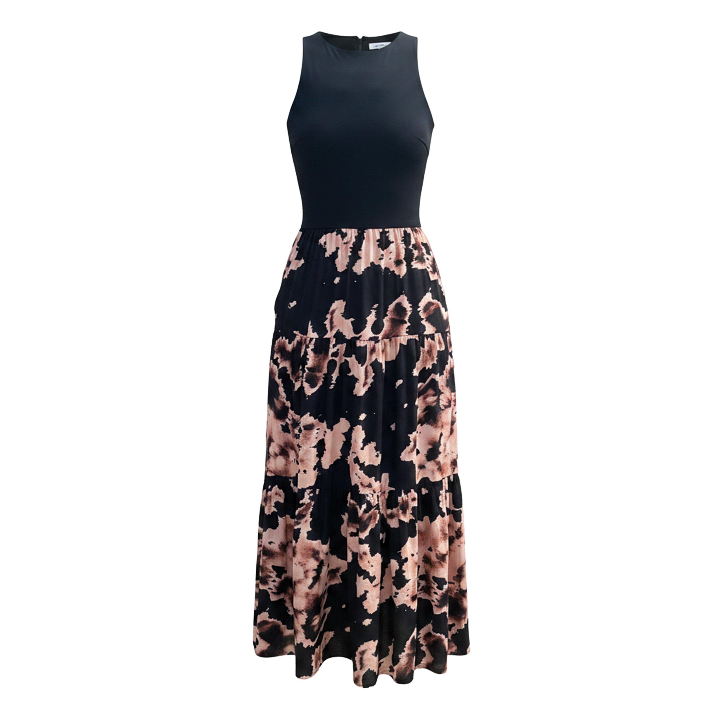 Black - AX Paris - Black Abstract Print 2 In 1 Smock Midi Dress - 1