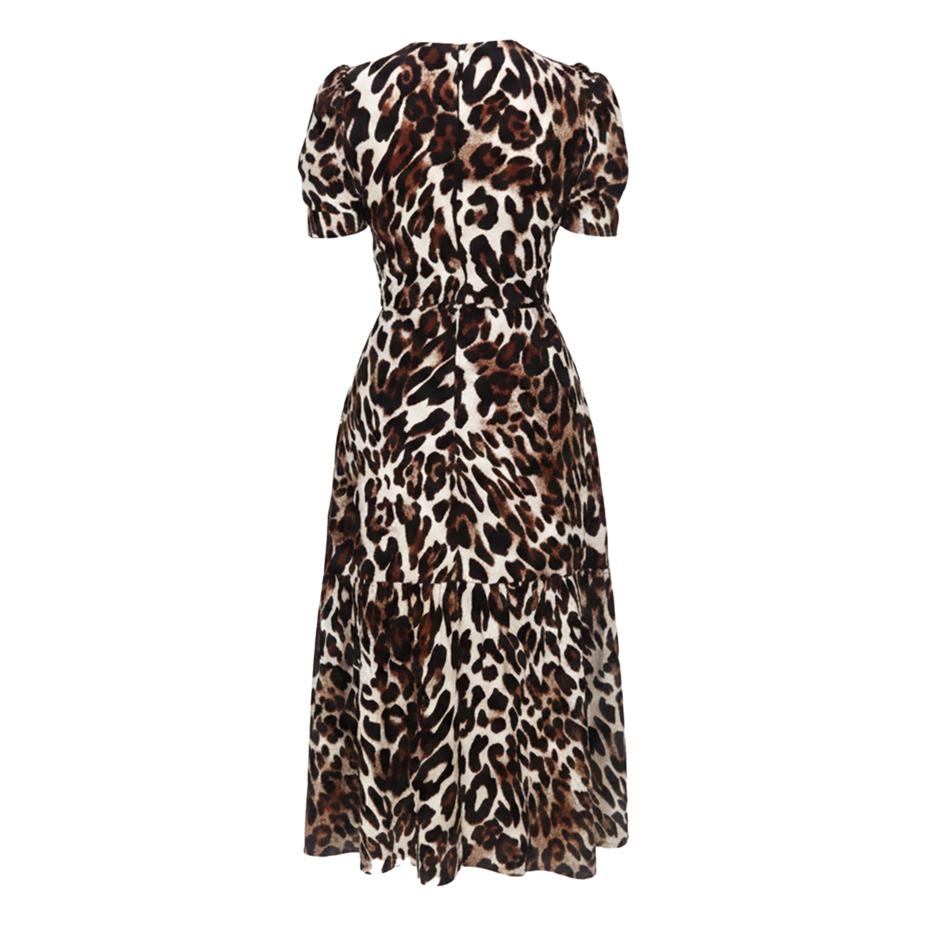 Bruin - AX Paris - Brown Leopard Print Puff Sleeve Smock Midi Dress - 2