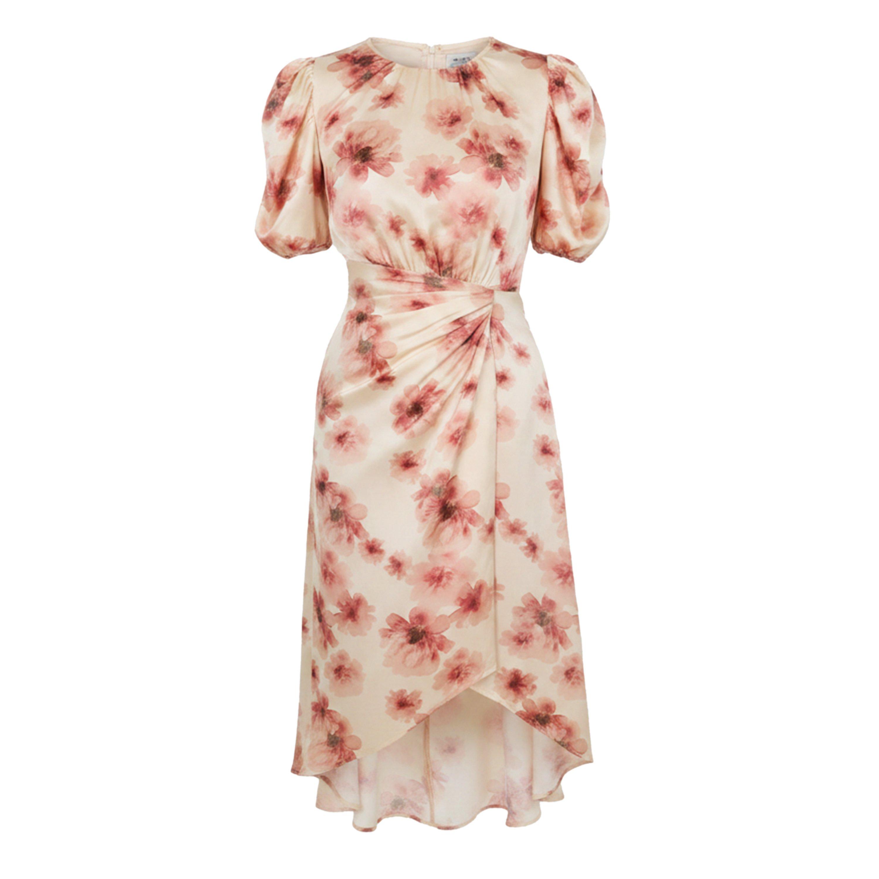 Blush - AX Paris - Blush Floral Print Puff Sleeve Gathered Side Midi Dress - 1