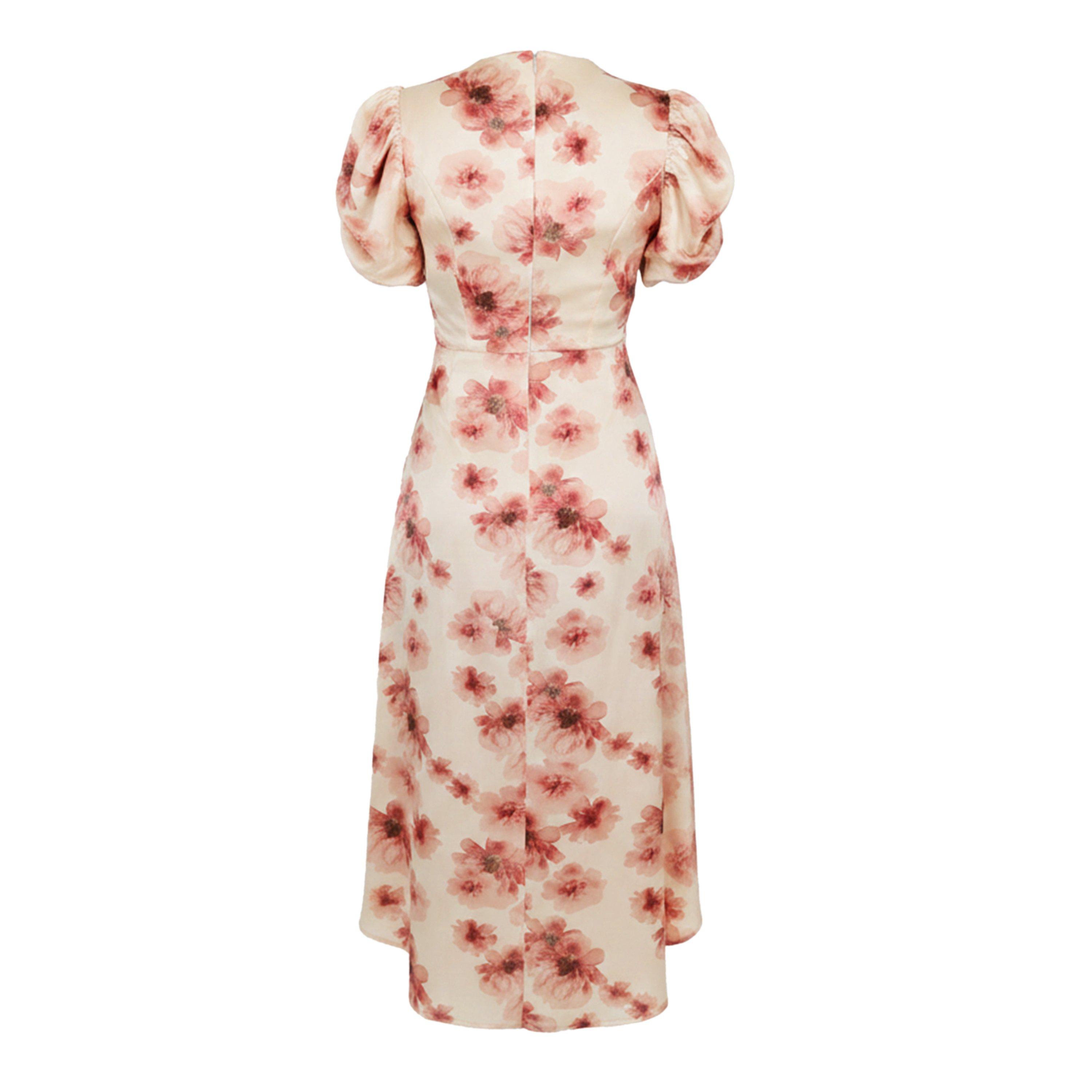 Rubor - AX Paris - Blush Floral Print Puff Sleeve Gathered Side Midi Dress - 2