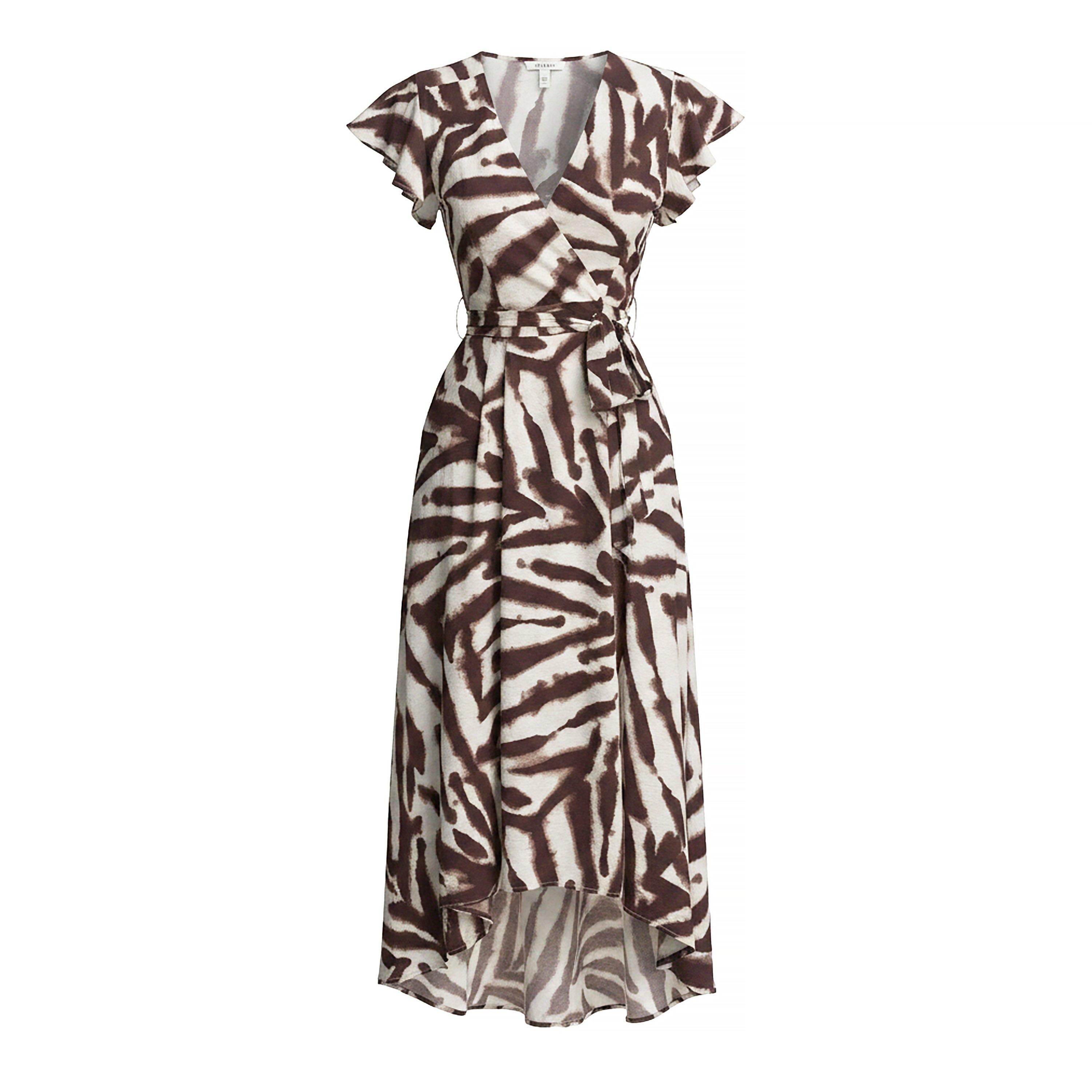 Brown - AX Paris - Brown Animal Print Belted Wrap Midi Dress - 1