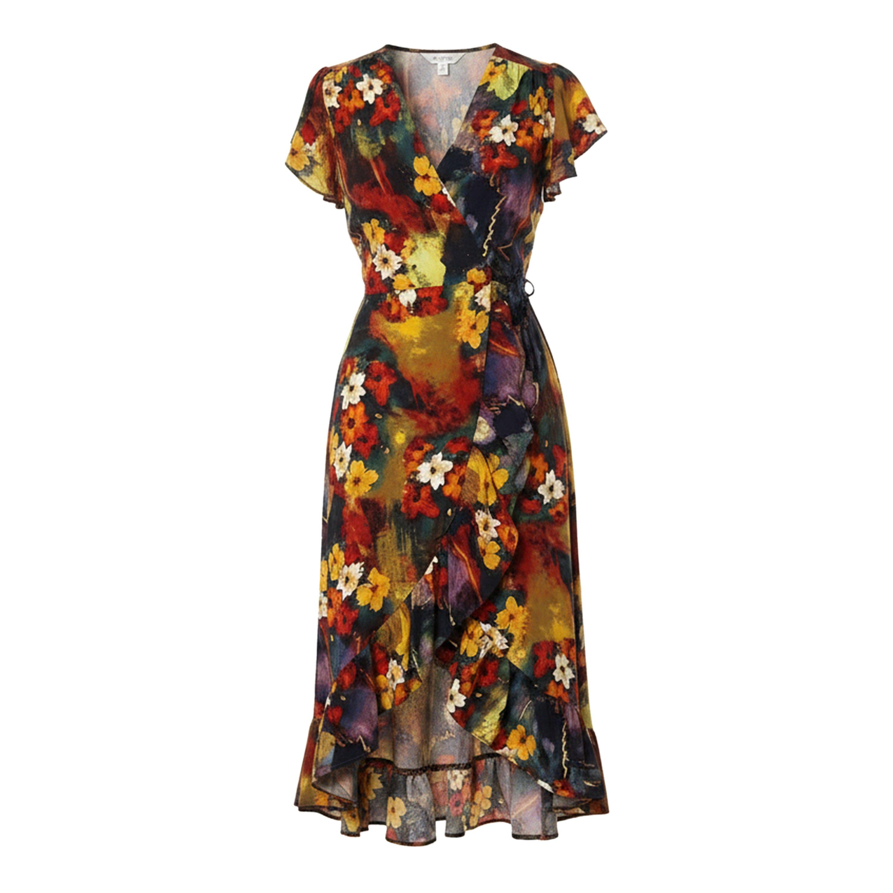 Multi - AX Paris - Multi Floral Print Frill Hem Wrap Midi Dress - 1