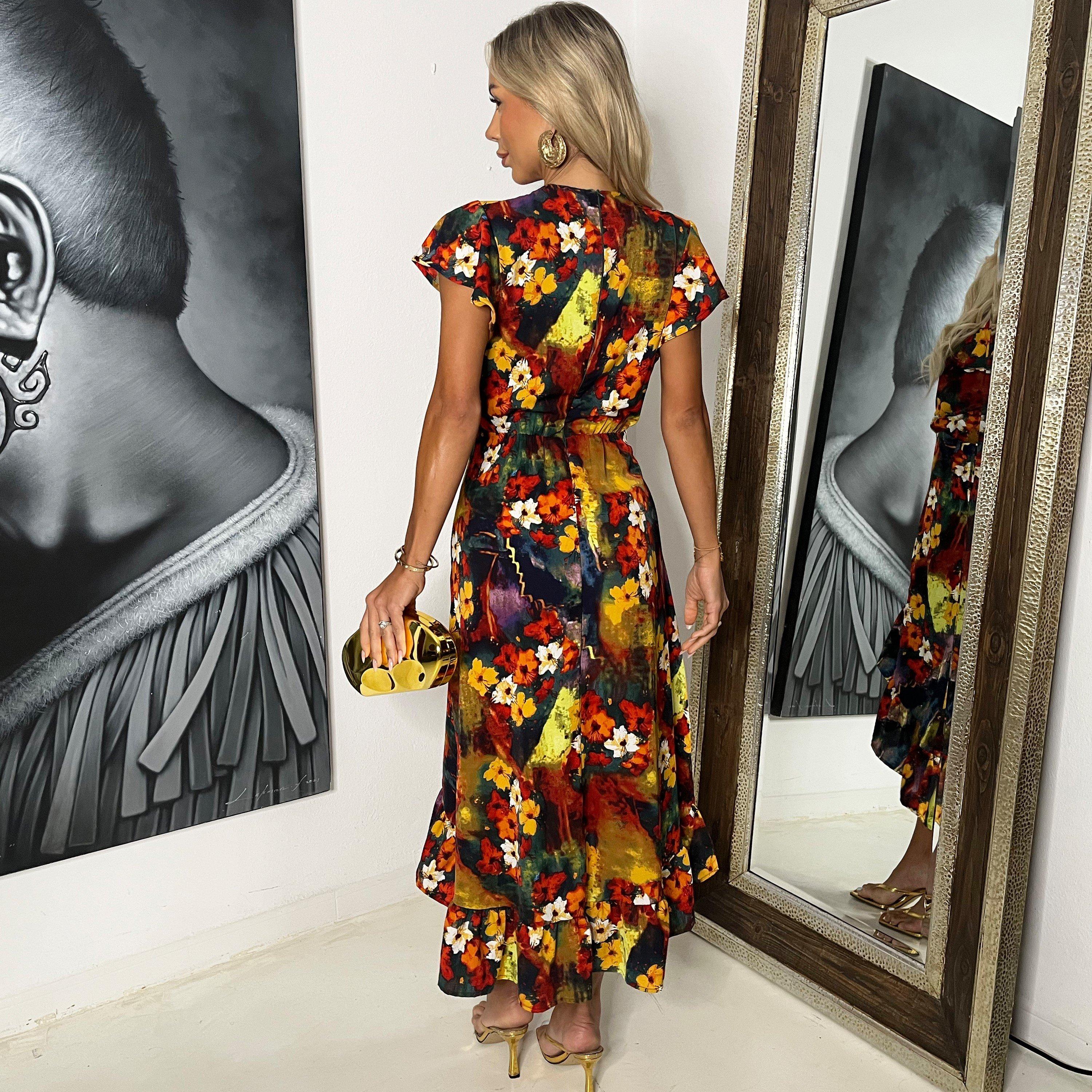 AX Paris | Multi Floral Print Frill Hem Wrap Midi Dress | Sports Direct