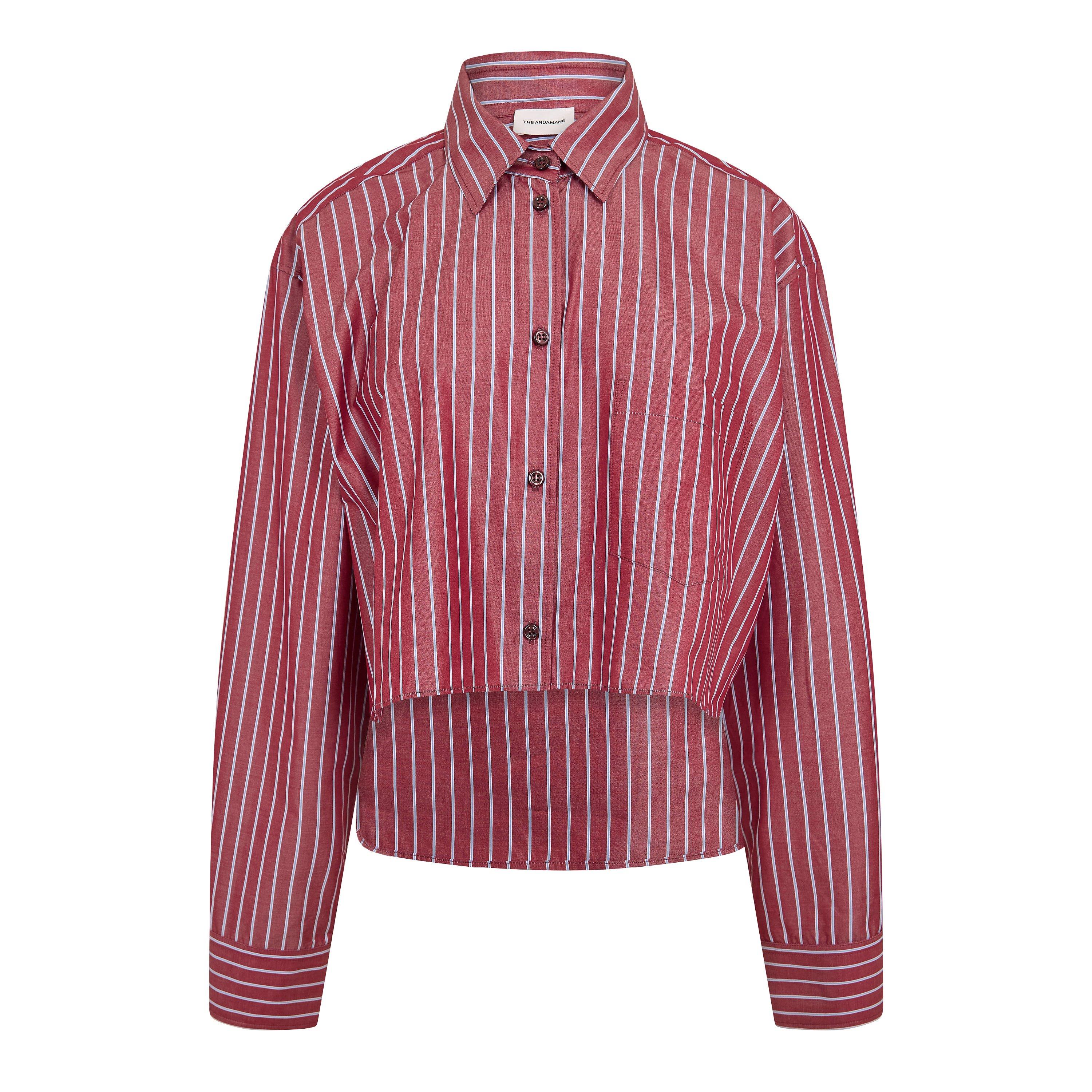 The Andamane Women's Georgiana Crop Long Sleeve Patterned Shirt - Rouge Noir/Blue - Size 42 (S)