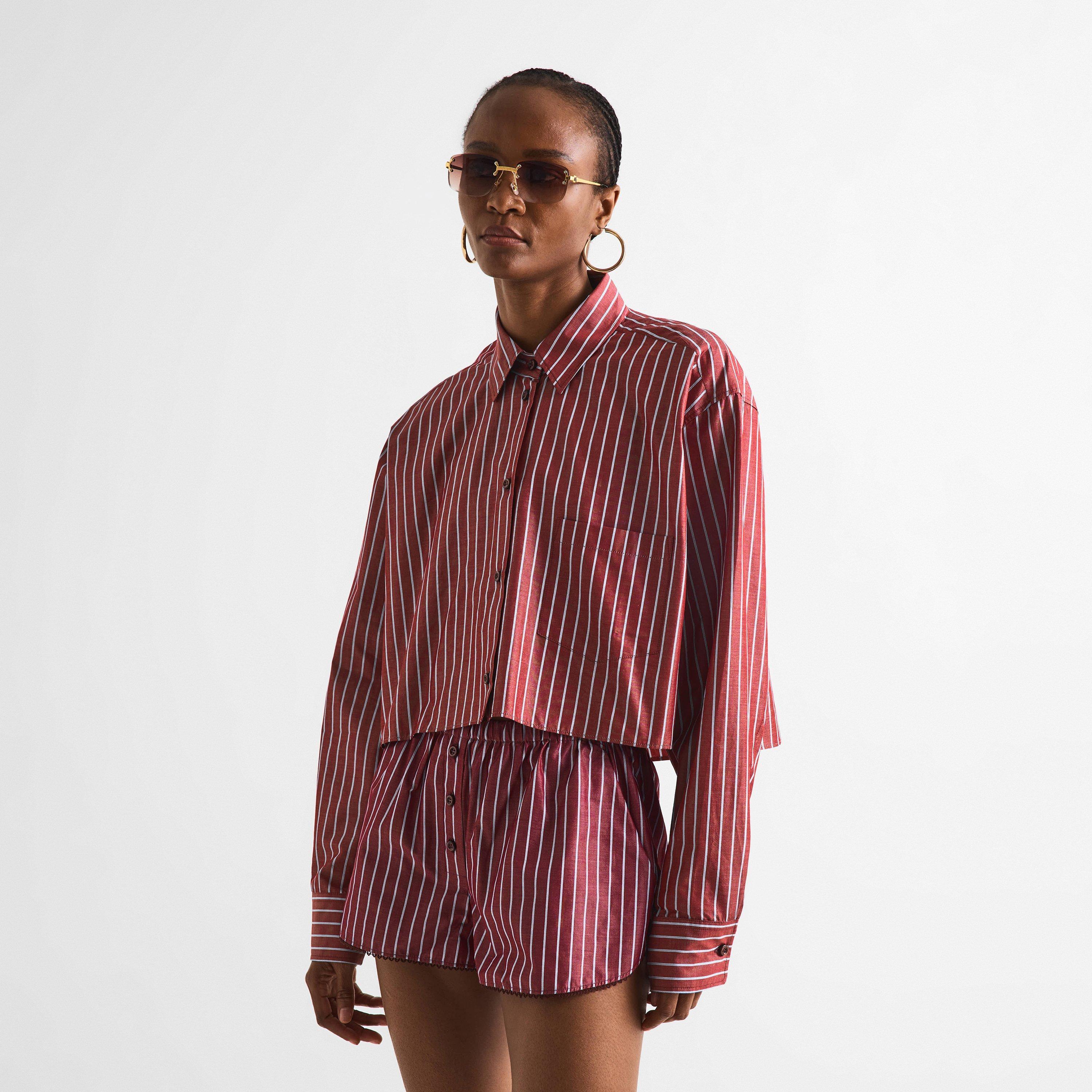 Rouge Noir/Blue - The Andamane - Women's Georgiana Crop Long Sleeve Patterned Shirt - 3