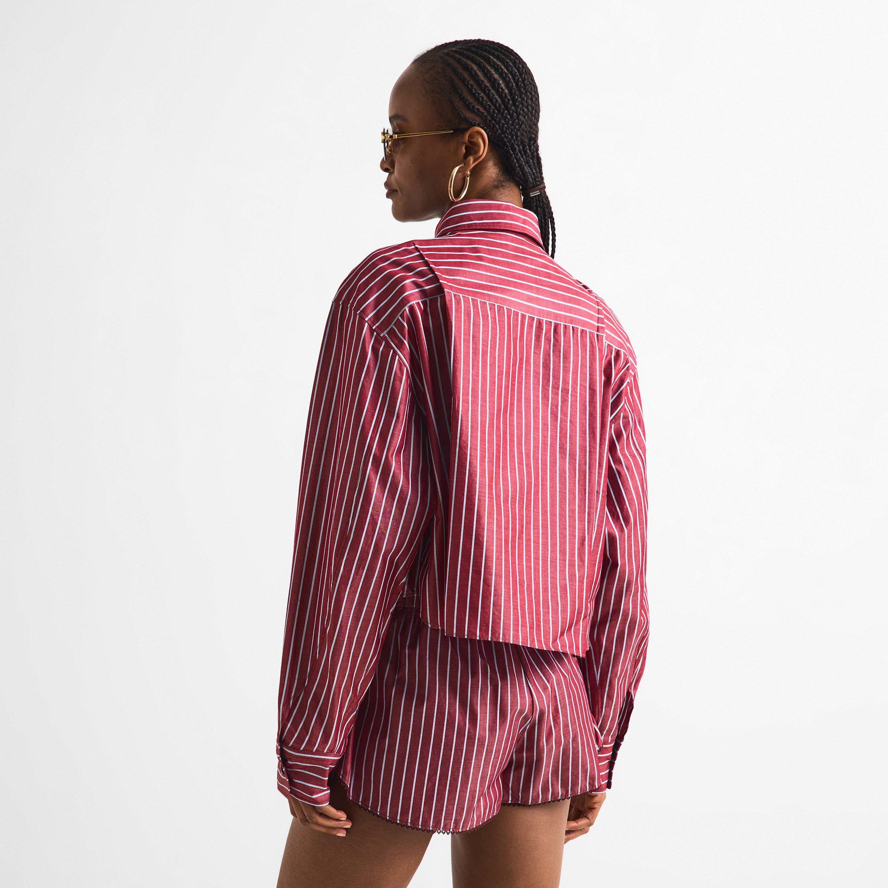 Rouge Noir/Blue - The Andamane - Women's Georgiana Crop Long Sleeve Patterned Shirt - 4