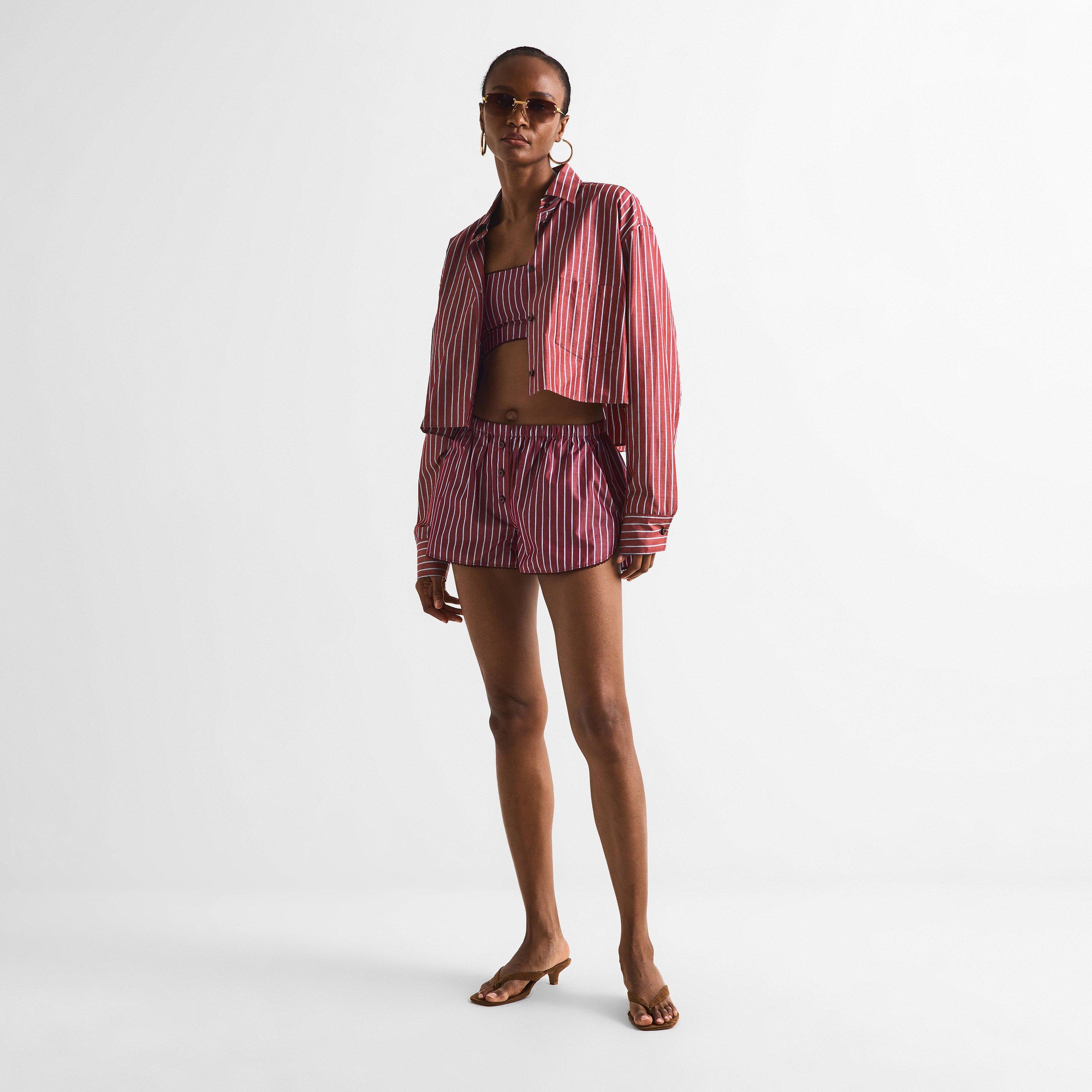 Rouge Noir/Blue - The Andamane - Women's Georgiana Crop Long Sleeve Patterned Shirt - 6