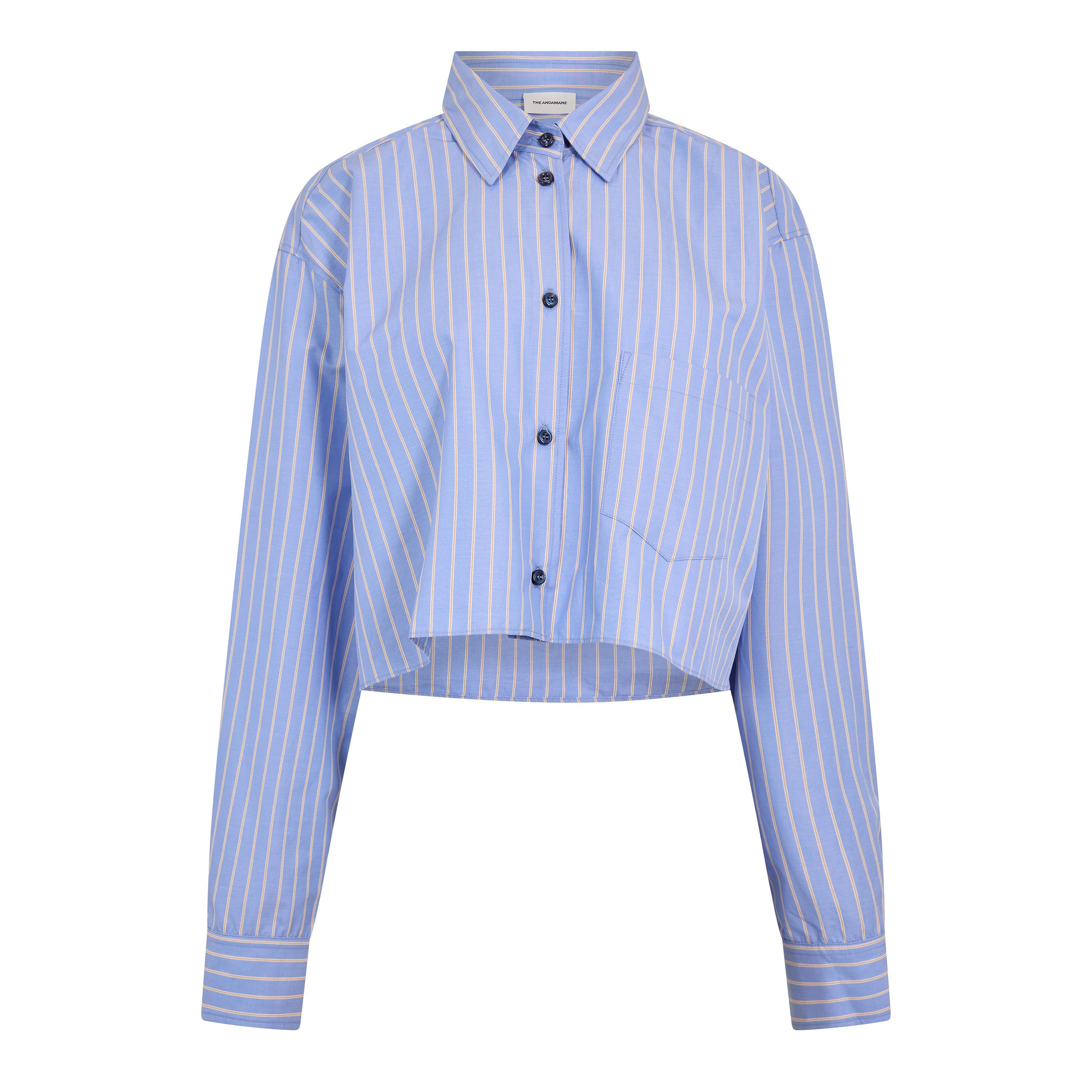 Blue/Saffron - The Andamane - Women's Georgiana Crop Long Sleeve Patterned Shirt - 1