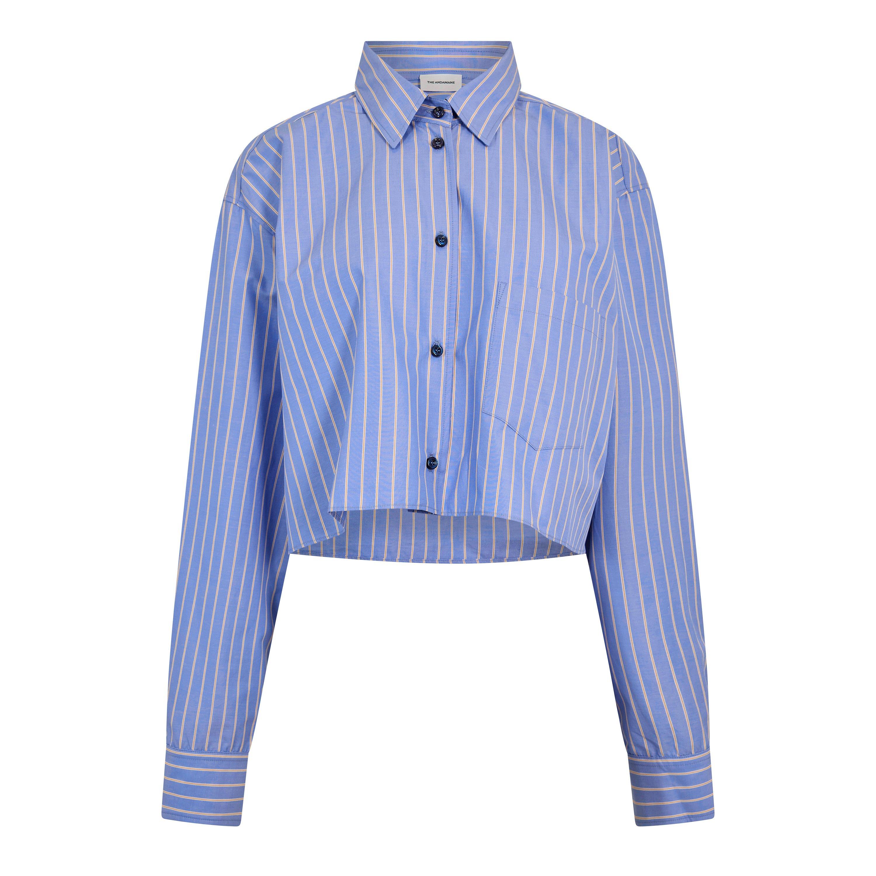 The Andamane Women's Georgiana Crop Long Sleeve Patterned Shirt - Blue/Saffron - Size 42 (S)