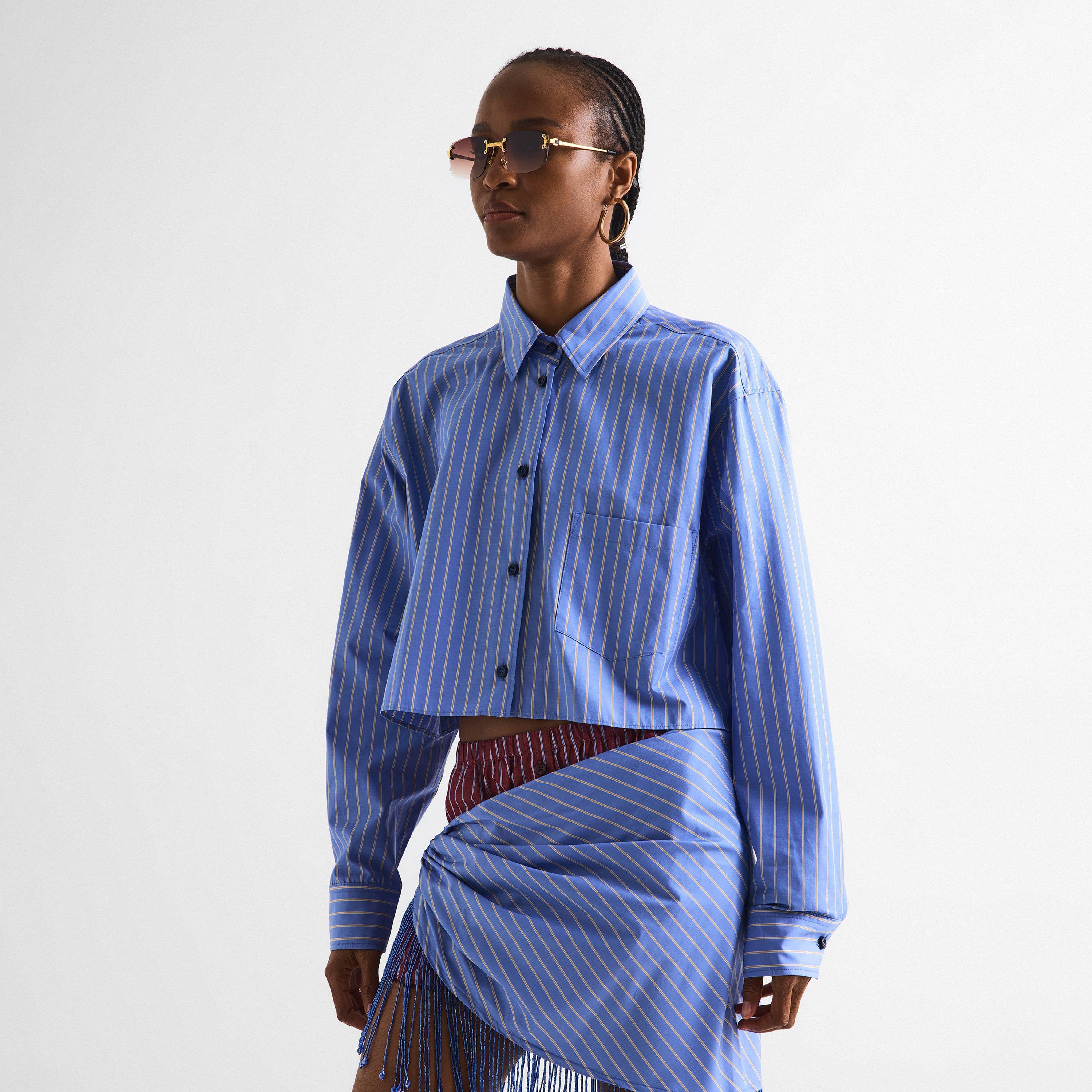 Blue/Saffron - The Andamane - Women's Georgiana Crop Long Sleeve Patterned Shirt - 3