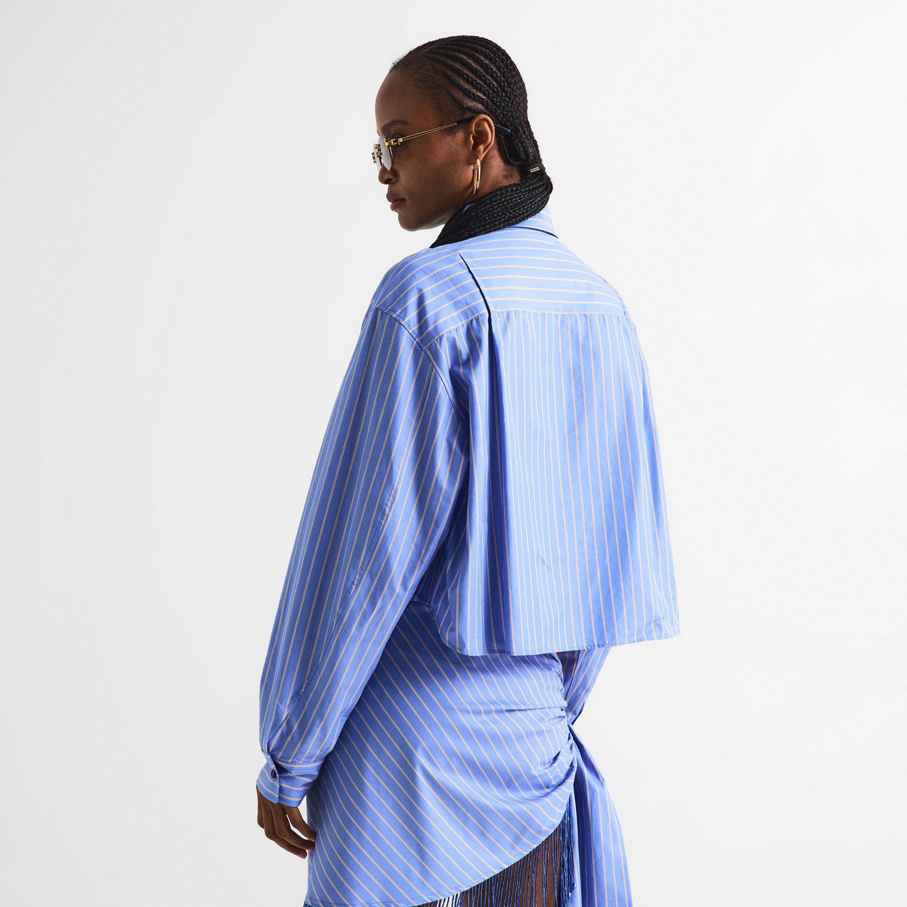 Blue/Saffron - The Andamane - Women's Georgiana Crop Long Sleeve Patterned Shirt - 4