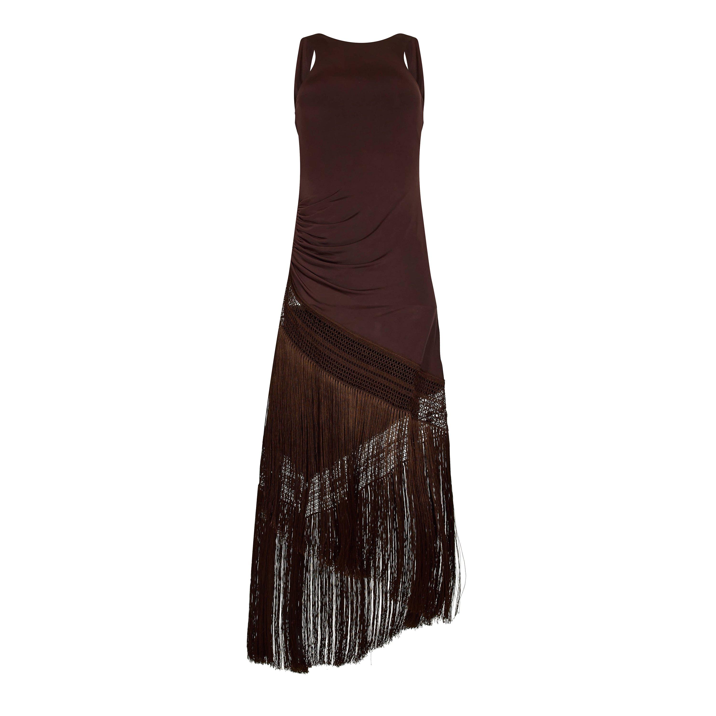 The Andamane Women's Marisol Fringe Long Maxi Dress - Dark Brown - Size 44 (M)