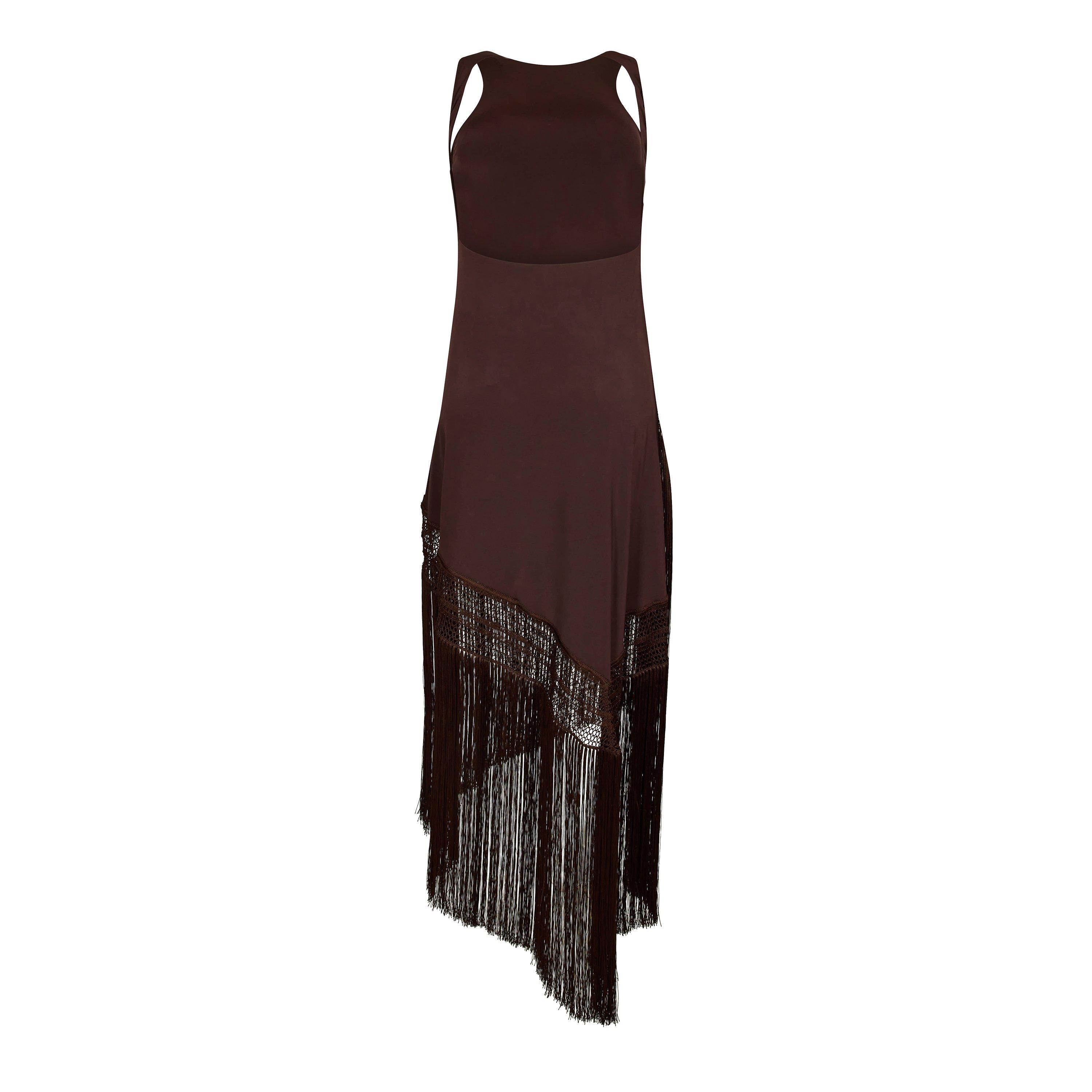 Dark Brown - The Andamane - Women's Marisol Fringe Long Maxi Dress - 2