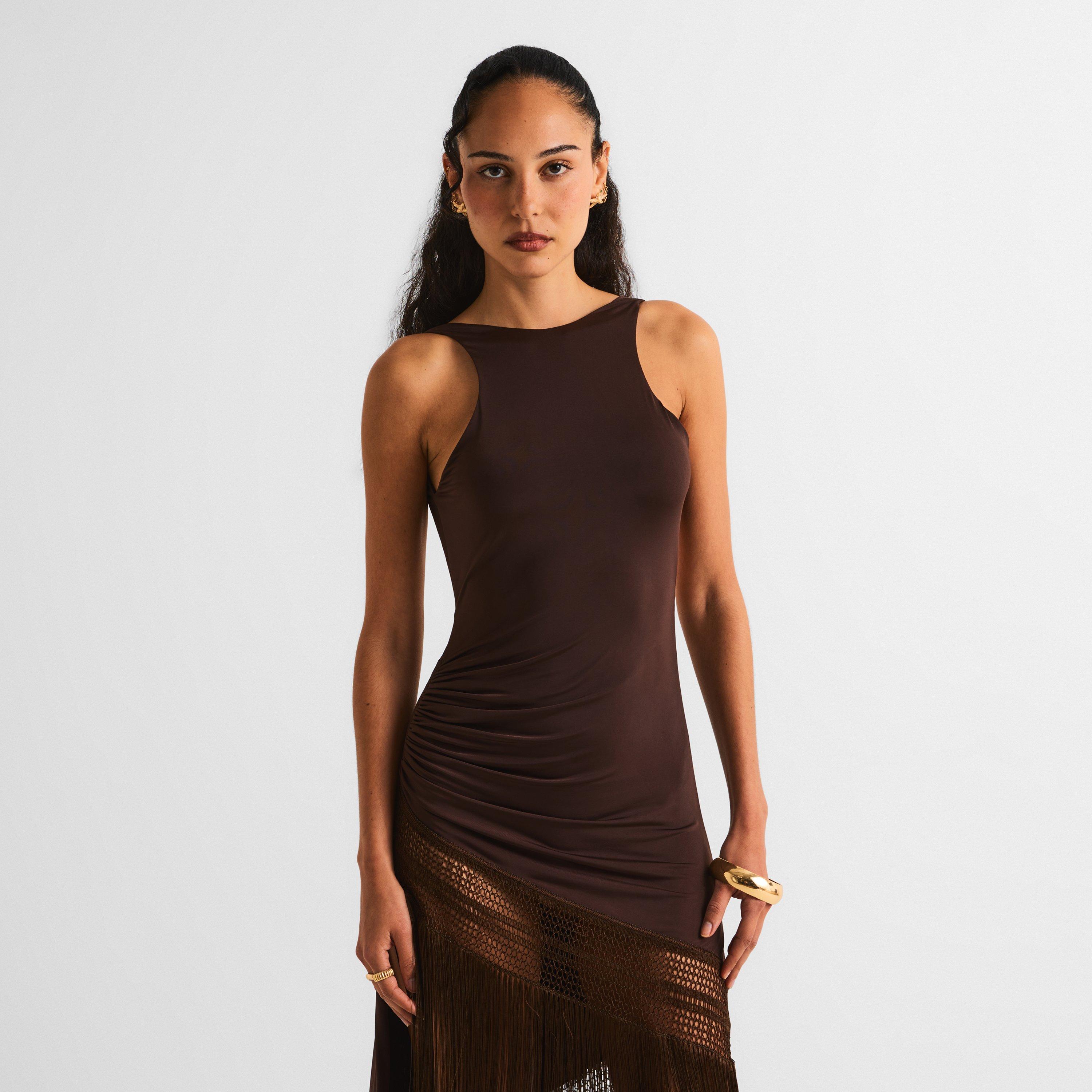 Dark Brown - The Andamane - Women's Marisol Fringe Long Maxi Dress - 3