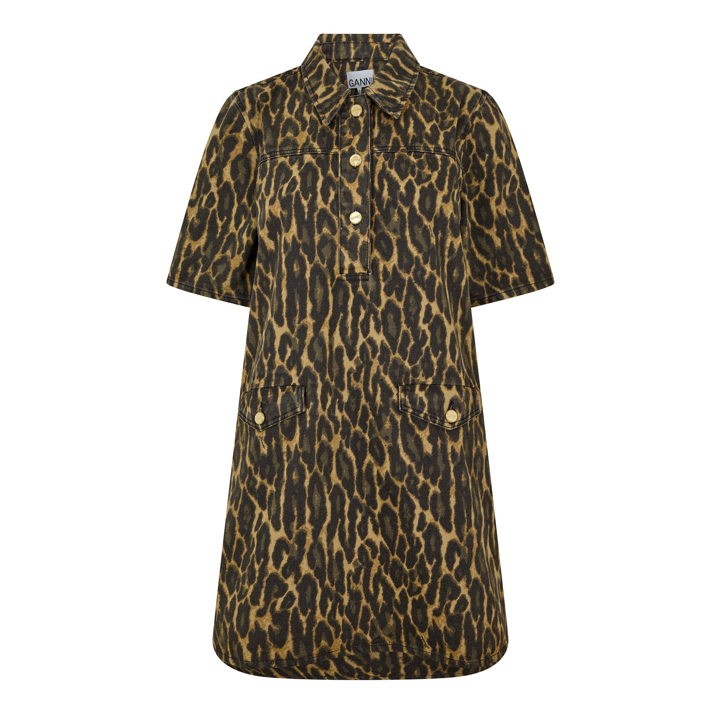 Ganni Women's Printed Denim Mini Dress - Khaki - Size 8 (34)