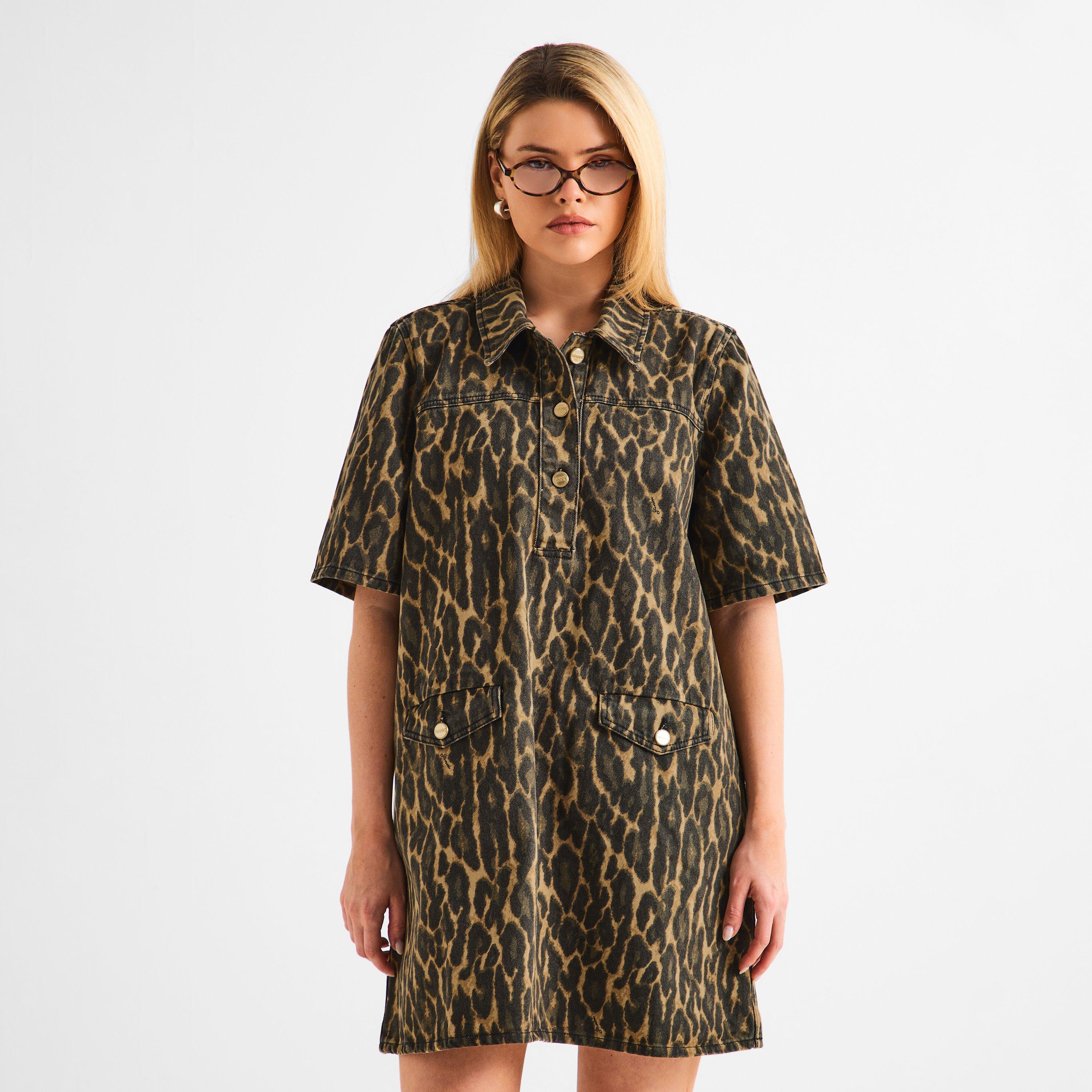 Khaki - Ganni - Women's Printed Denim Mini Dress - 3