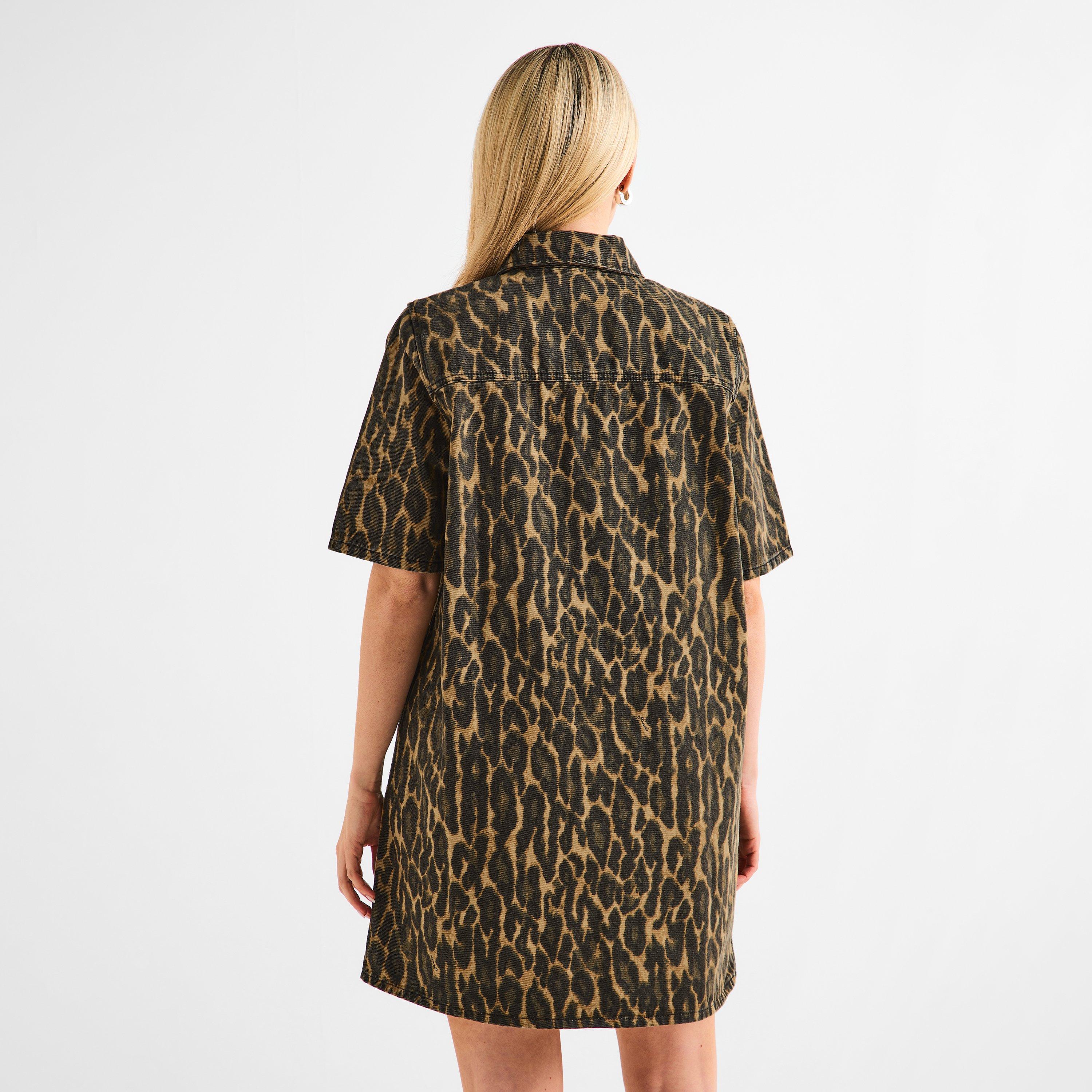 Khaki - Ganni - Women's Printed Denim Mini Dress - 4