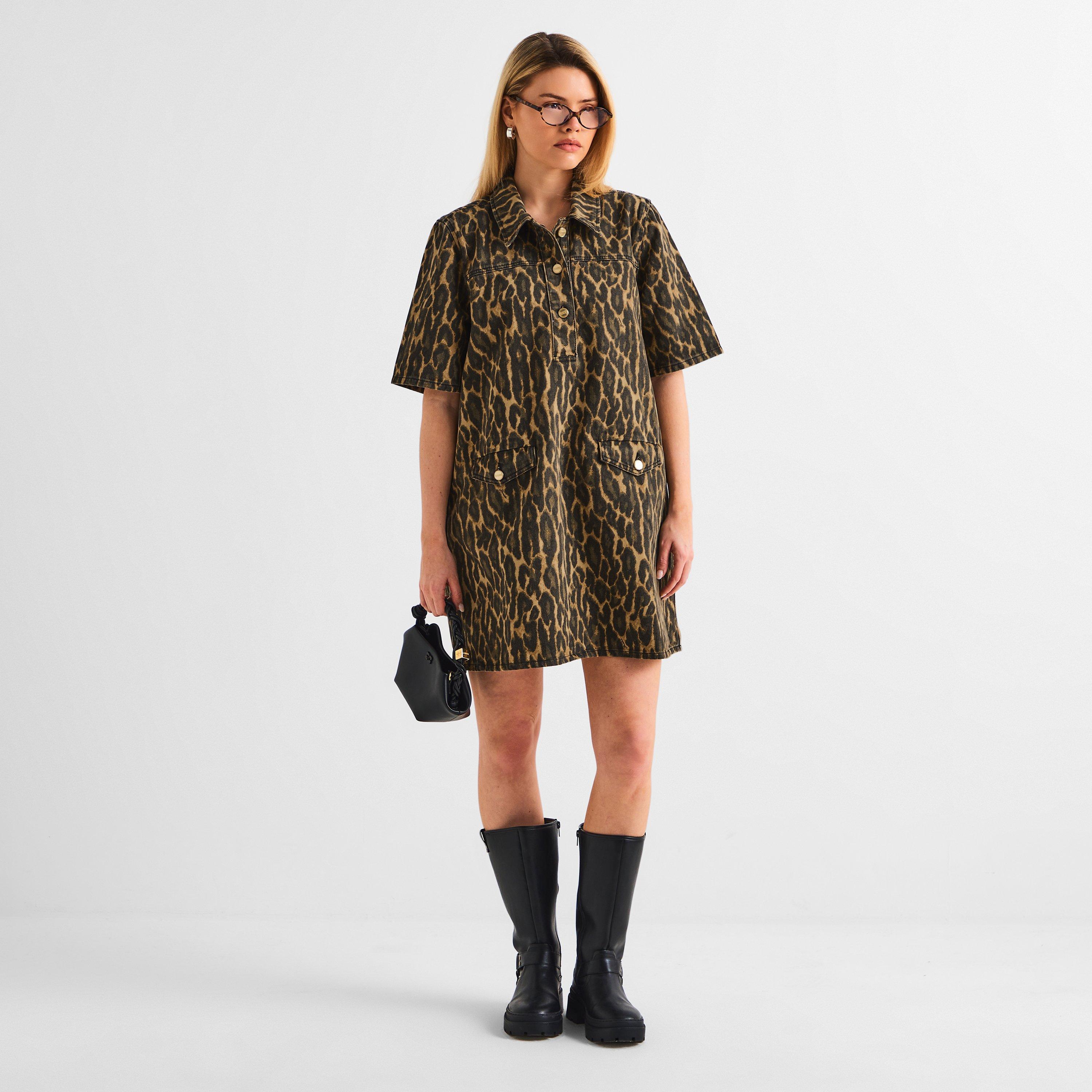 Khaki - Ganni - Women's Printed Denim Mini Dress - 6