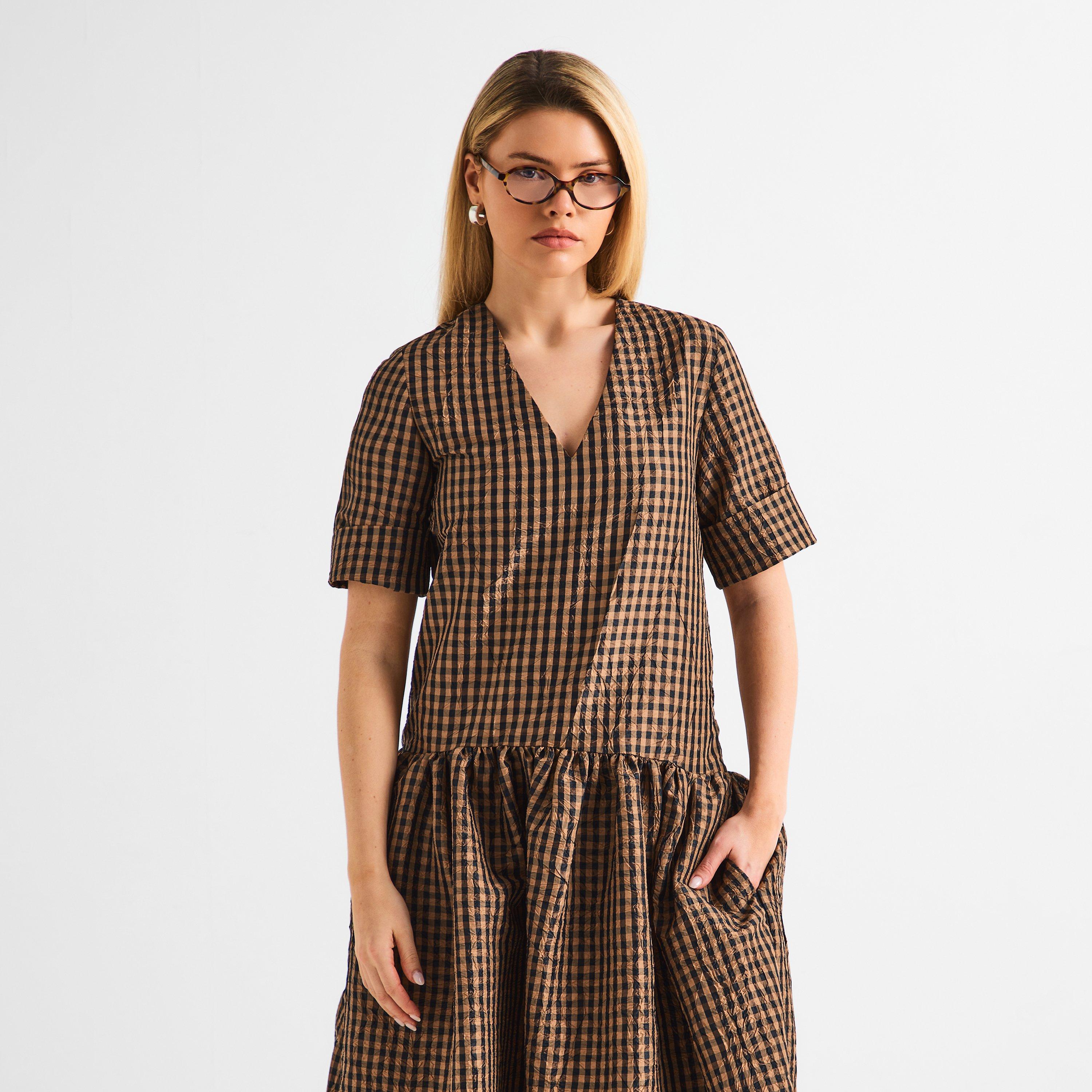 Tobacco Brown - Ganni - Ganni Crkle Taf Dres Ld62 - 3