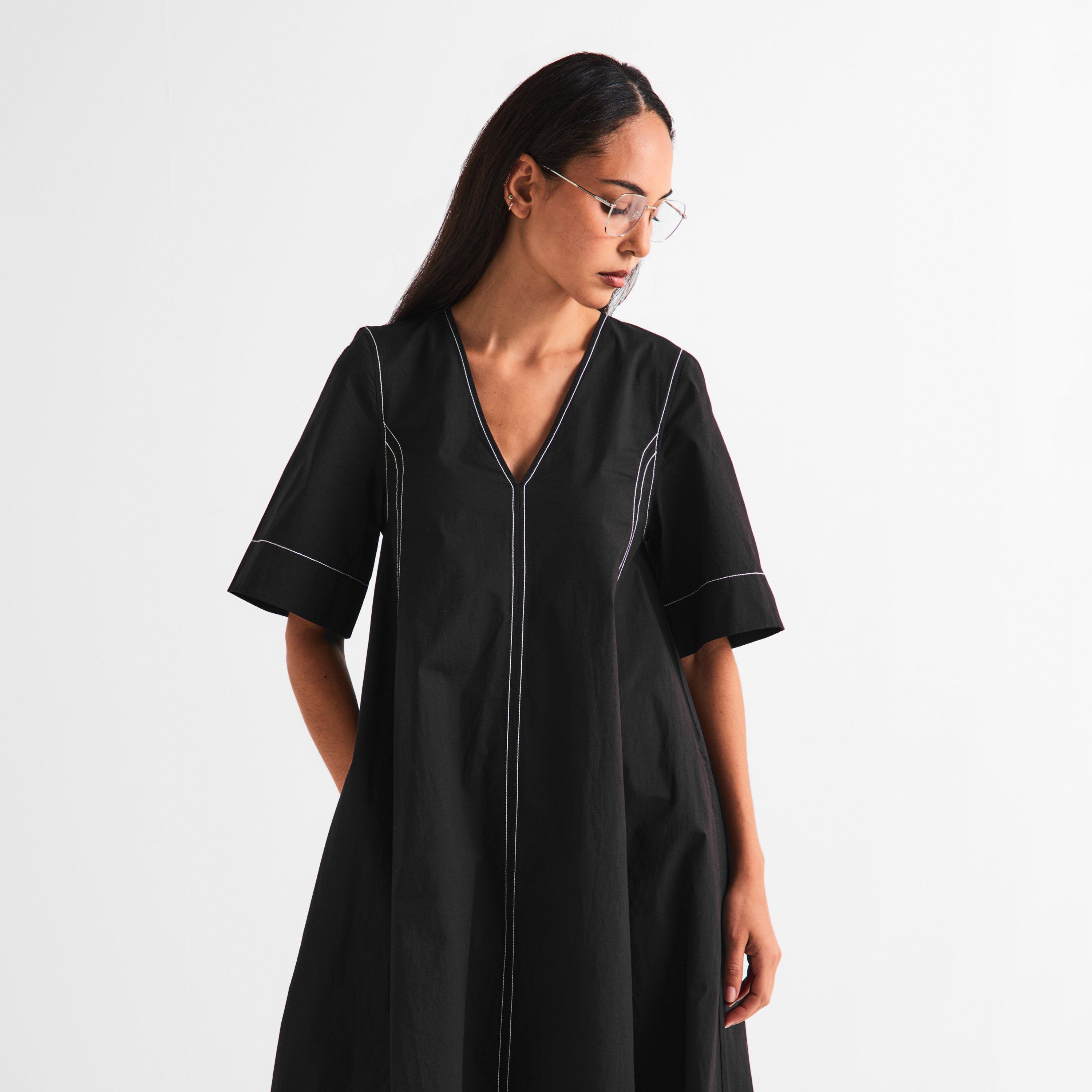 Black - Ganni - Women's Stretch Cotton Maxi Dress - 3