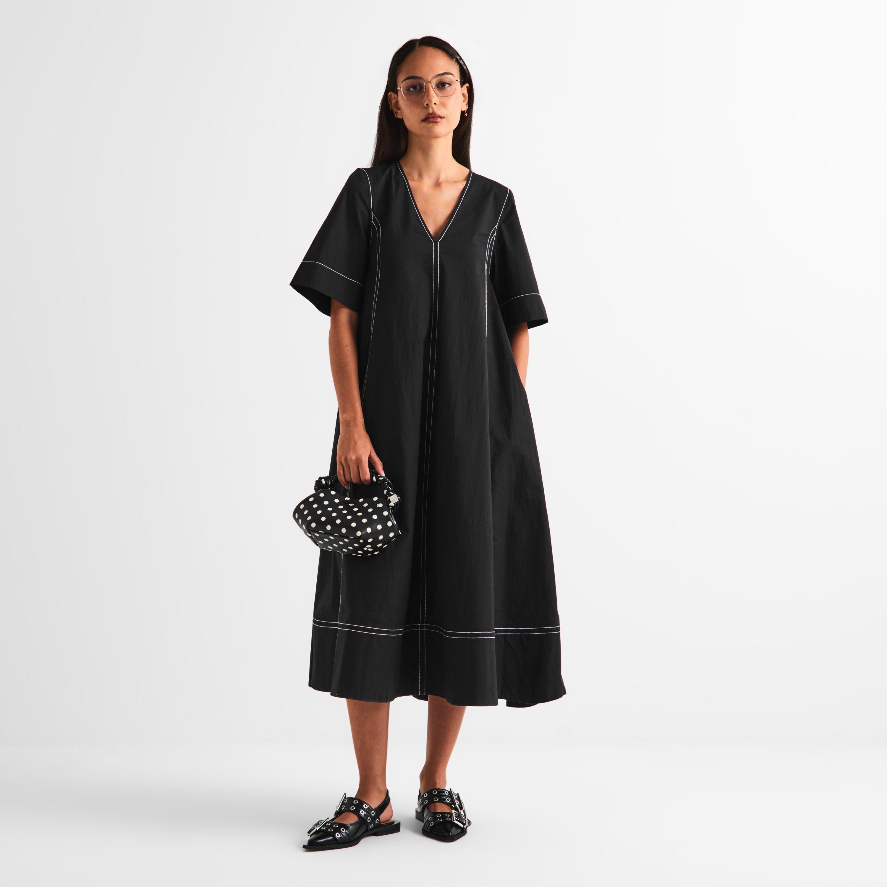 Black - Ganni - Women's Stretch Cotton Maxi Dress - 6