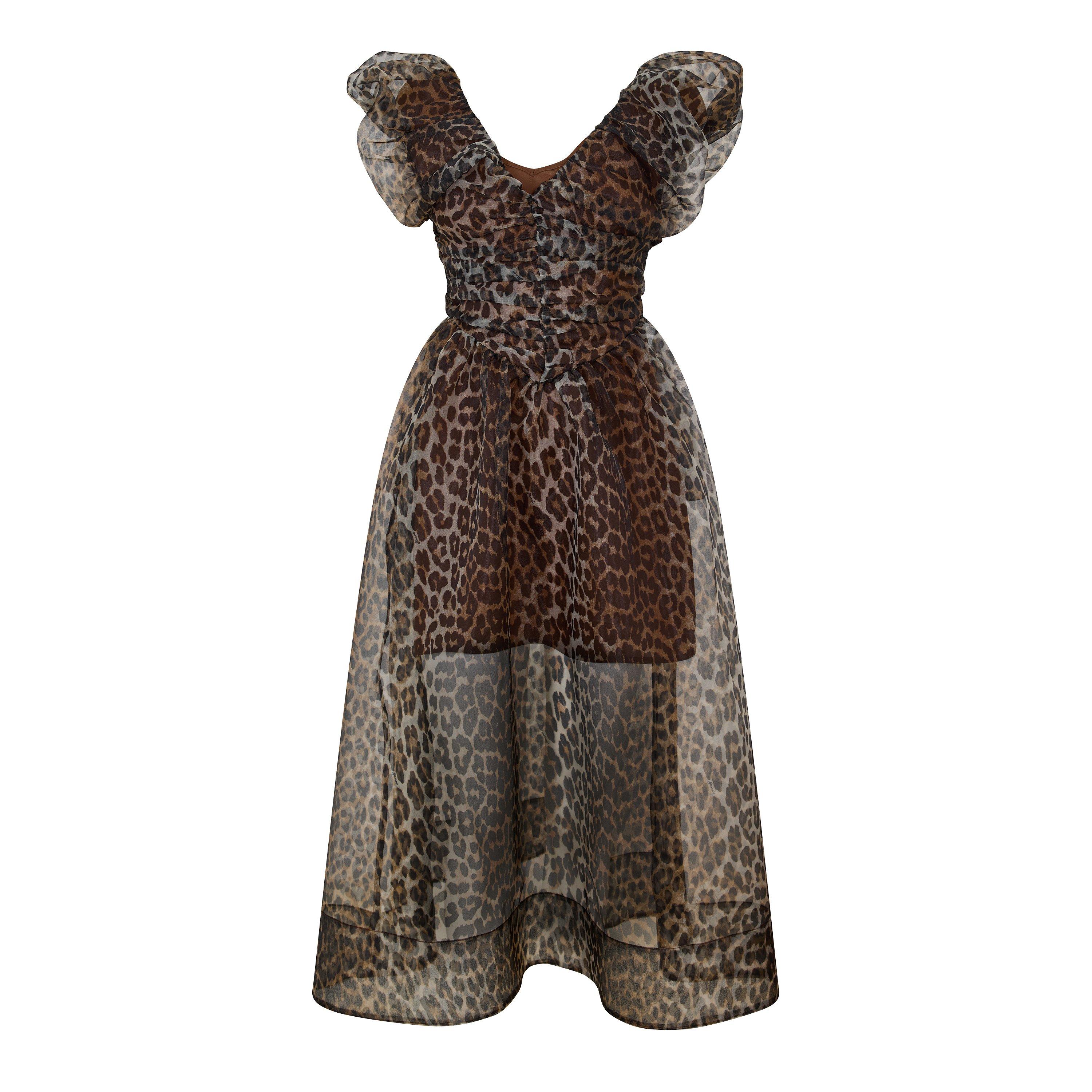 Ganni Women's Printed Organza Maxi Dress - Almond Milk - Size 8 (34)