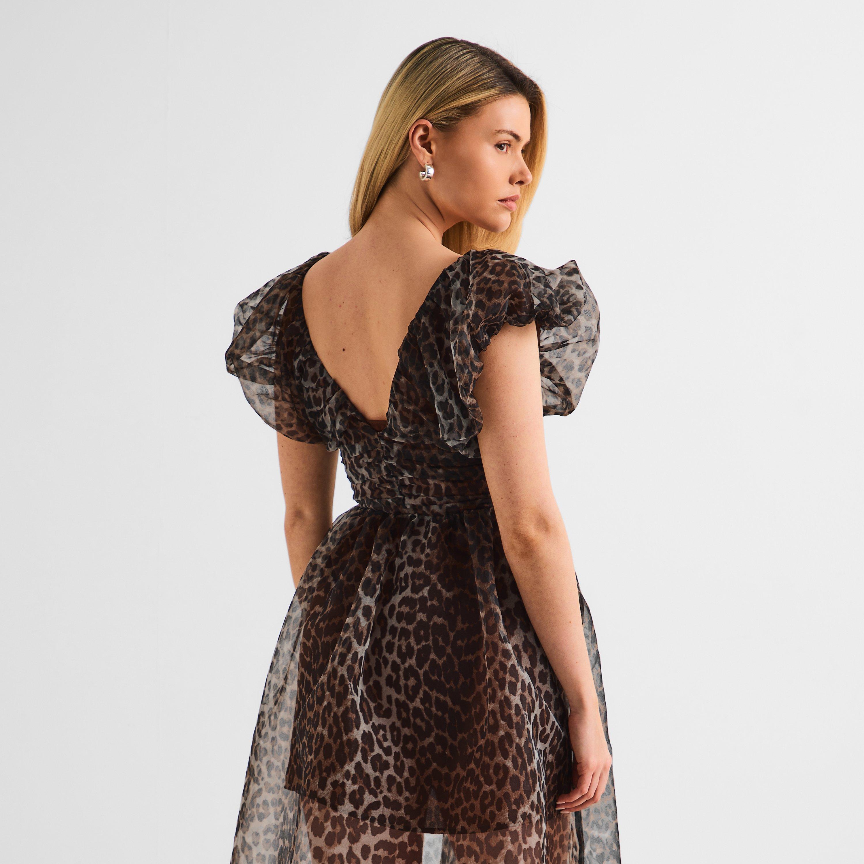 Almond Milk - Ganni - Women's Printed Organza Maxi Dress - 4