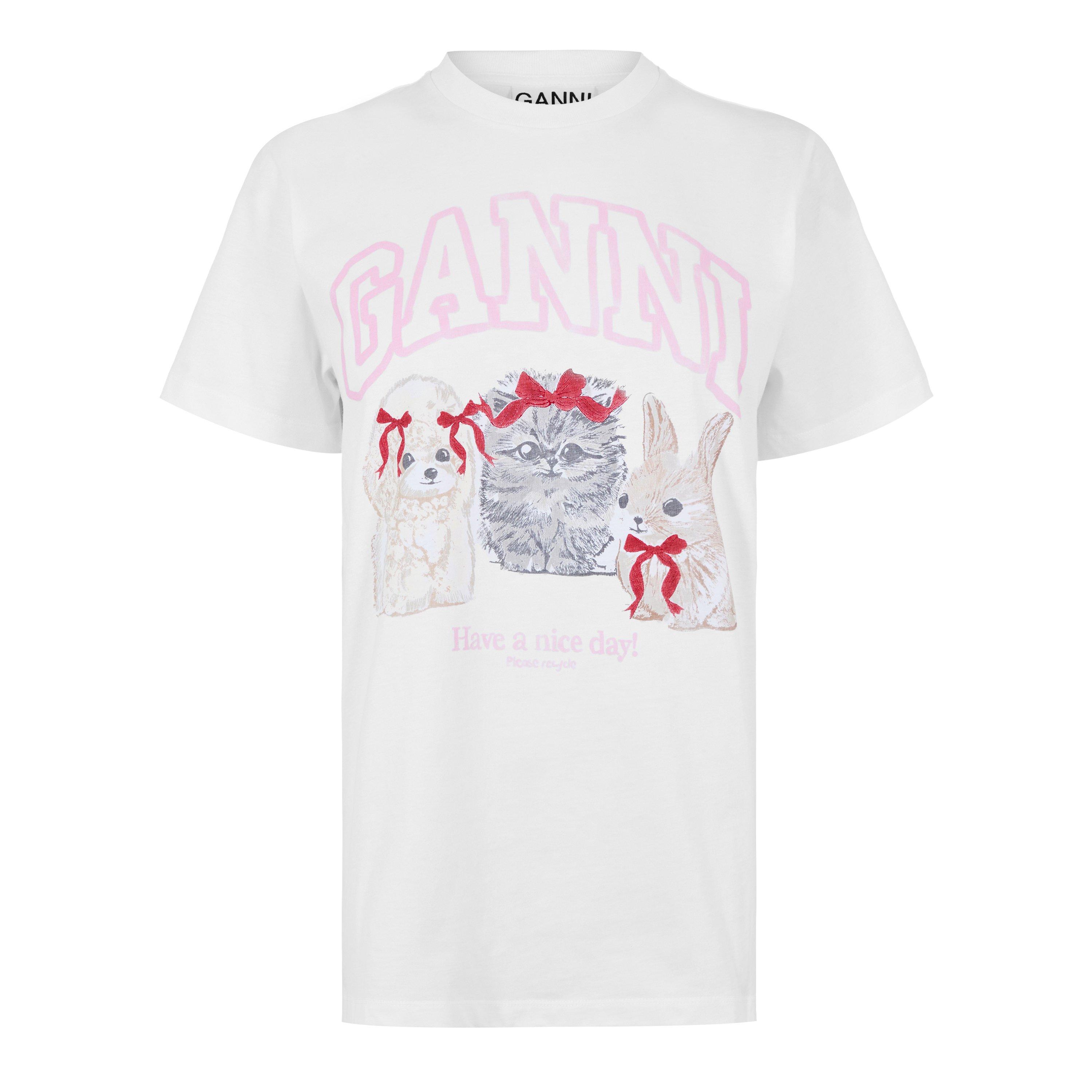 Ganni Women's Jersey Animal T-Shirt - Bright White - Size 8 (34)