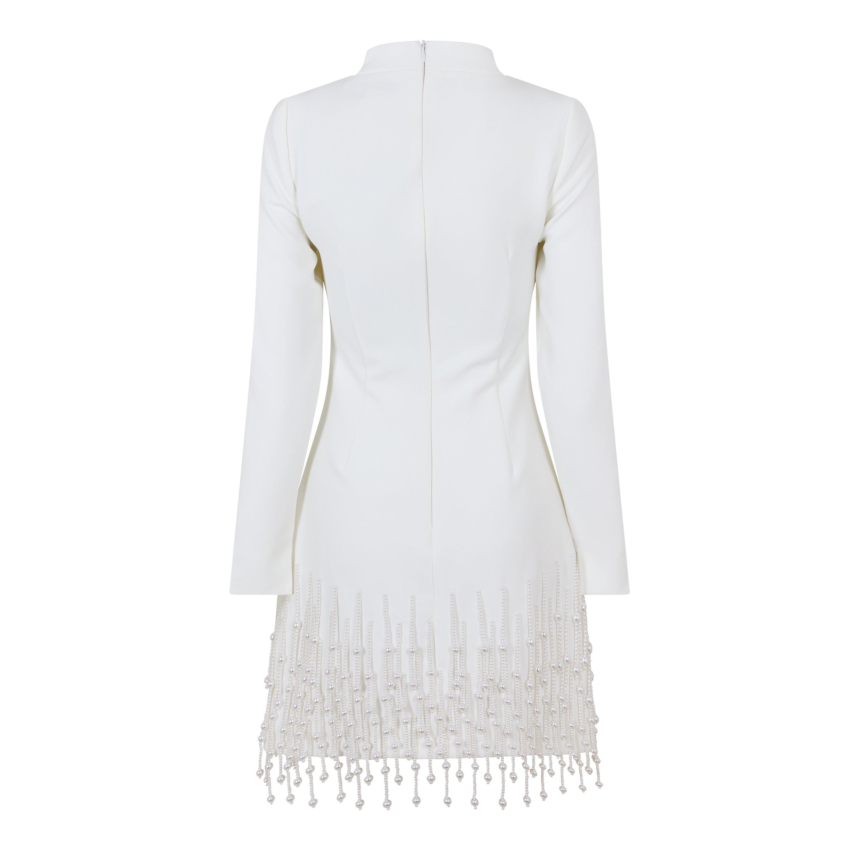 White - Odd Muse - Women's Pearl Sleeved Mini Dress - 2