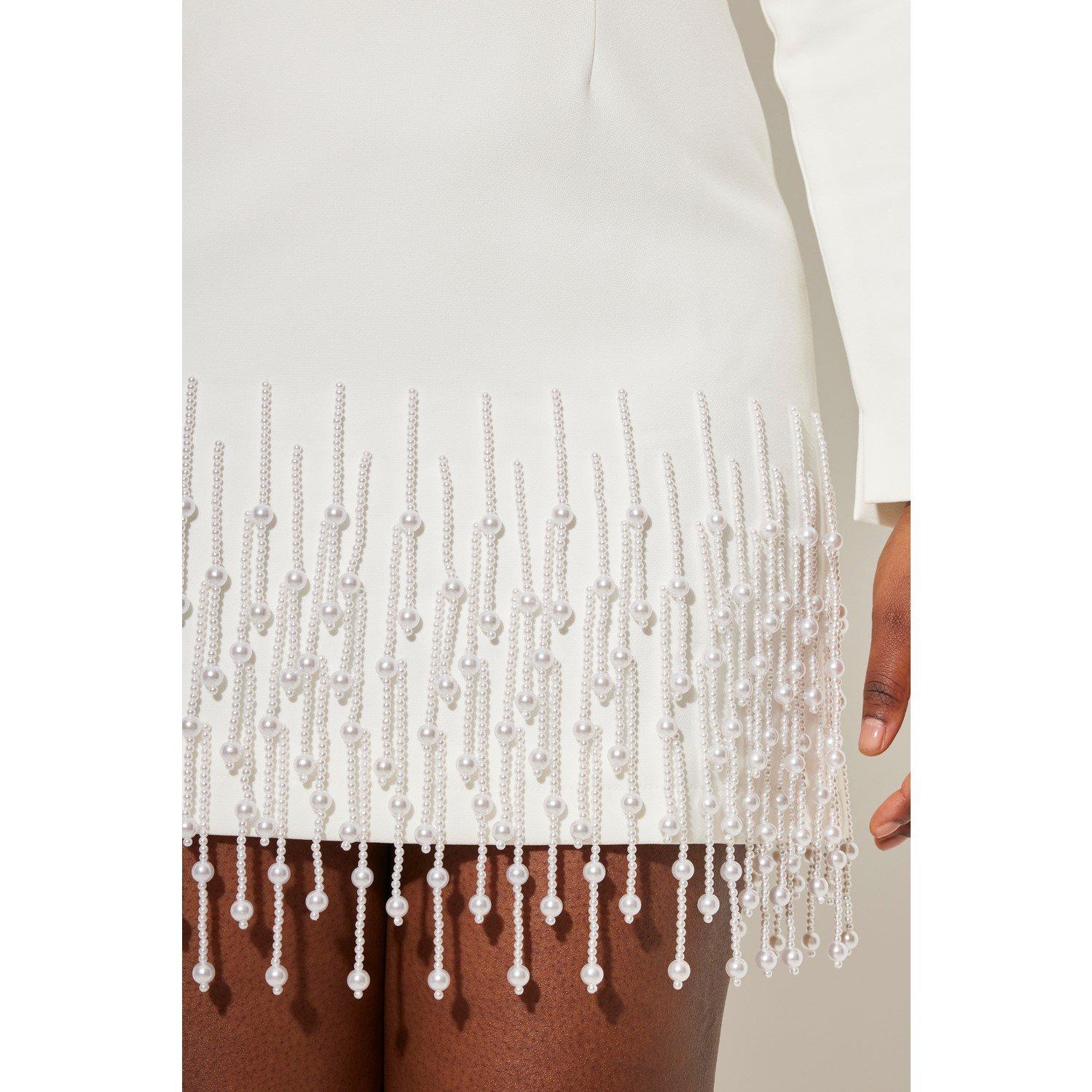 White - Odd Muse - Women's Pearl Sleeved Mini Dress - 5