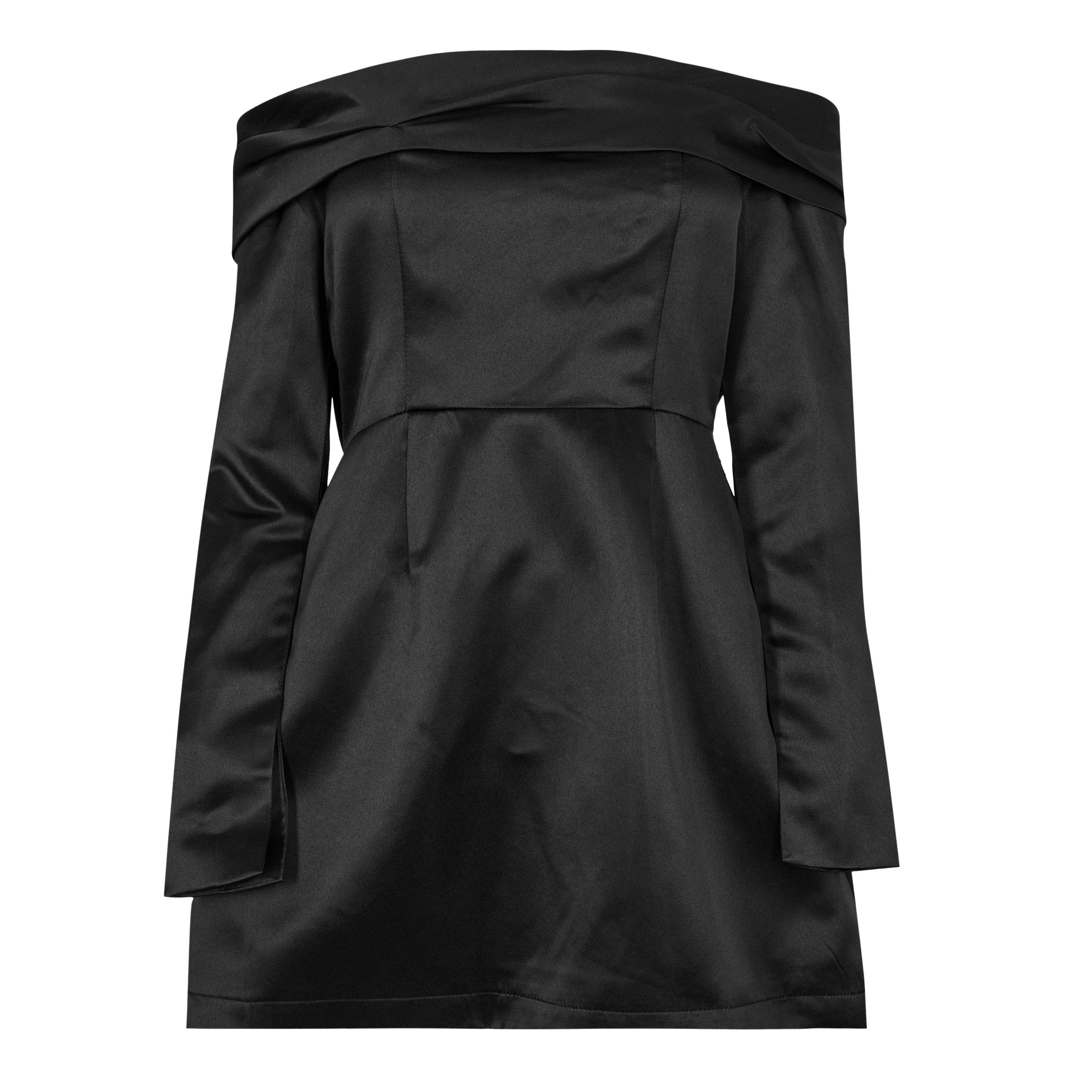 Odd Muse Women's Satin Bardot Mini Dress - Black - XL