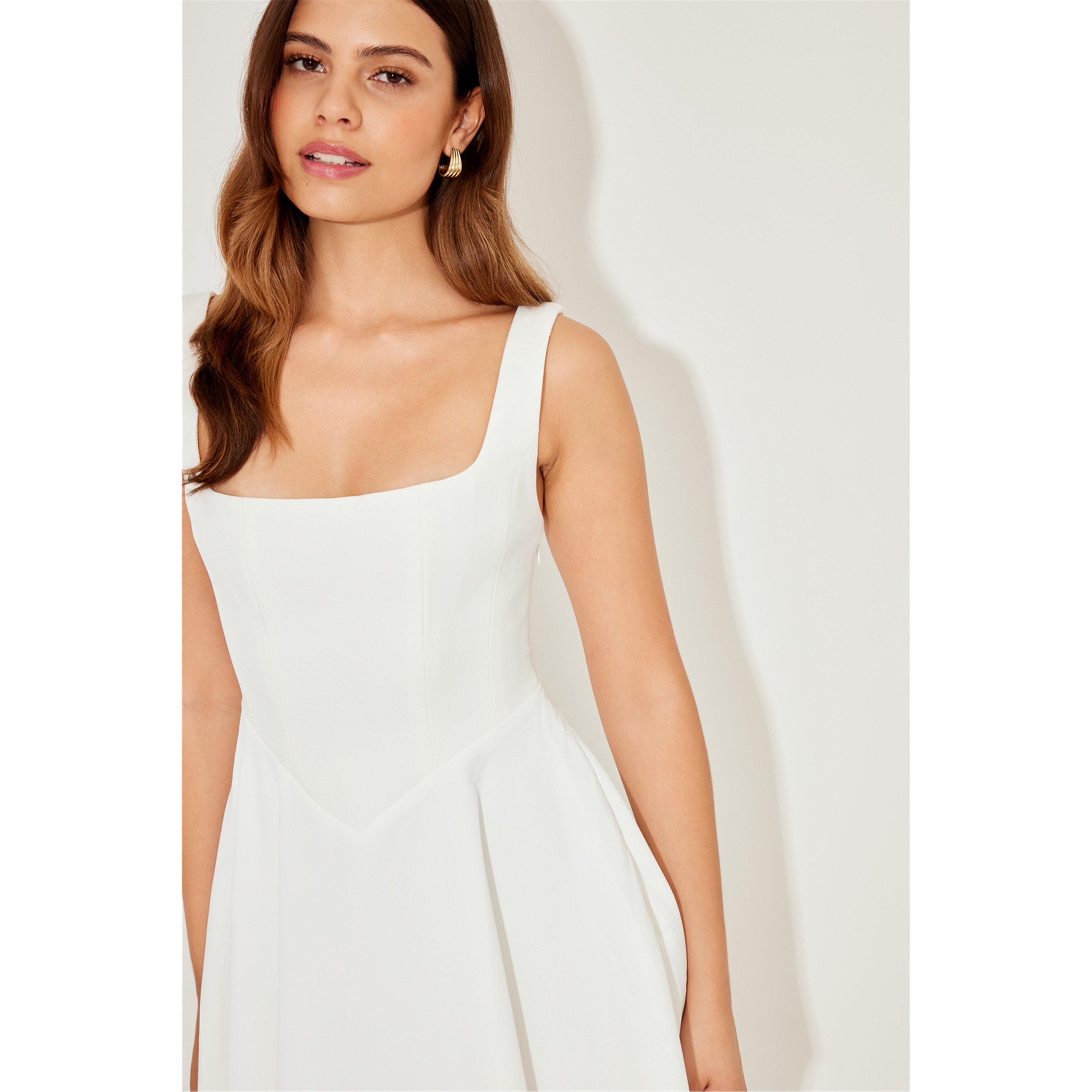 White - Odd Muse - Women's Square Neck Mini Dress - 3