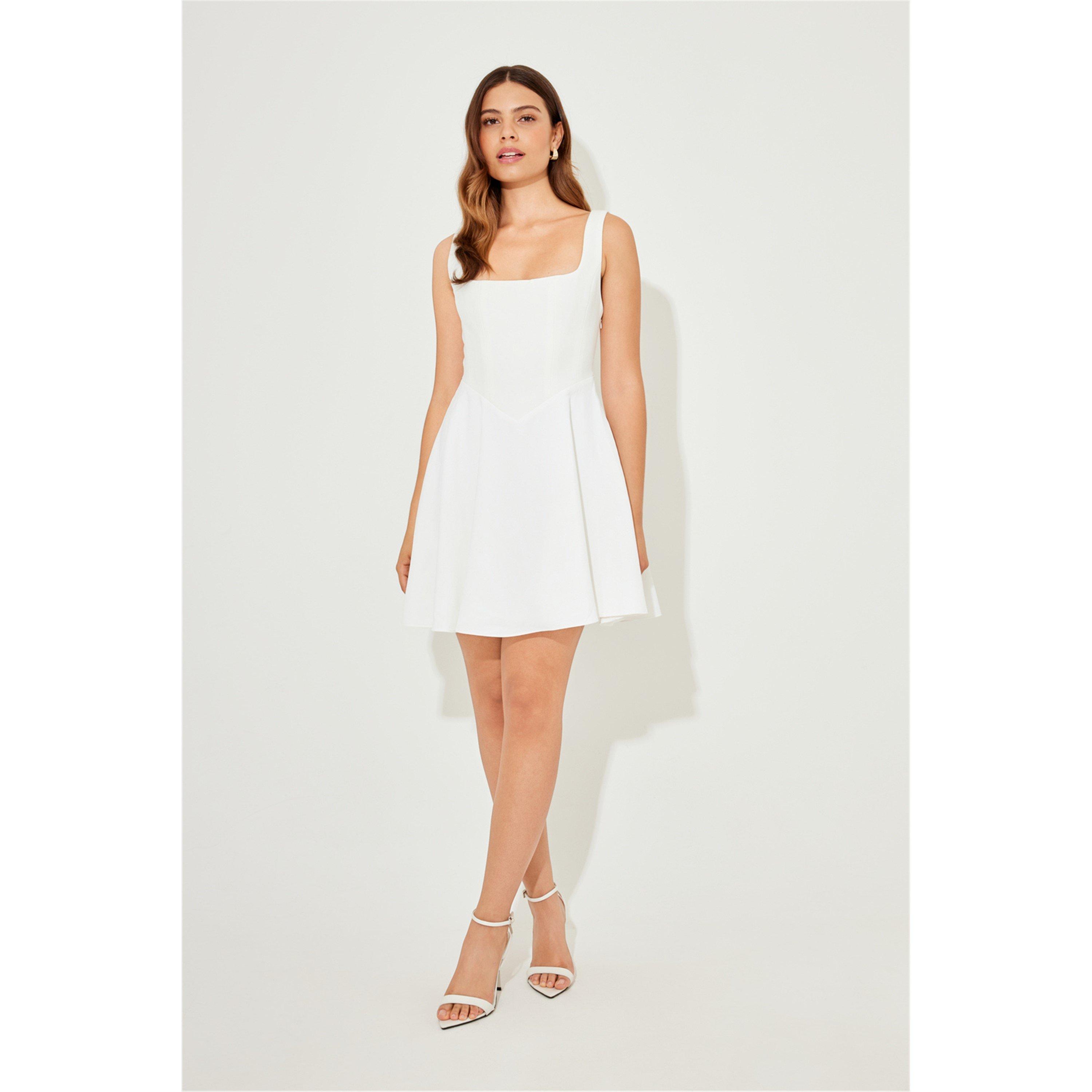 White - Odd Muse - Women's Square Neck Mini Dress - 5