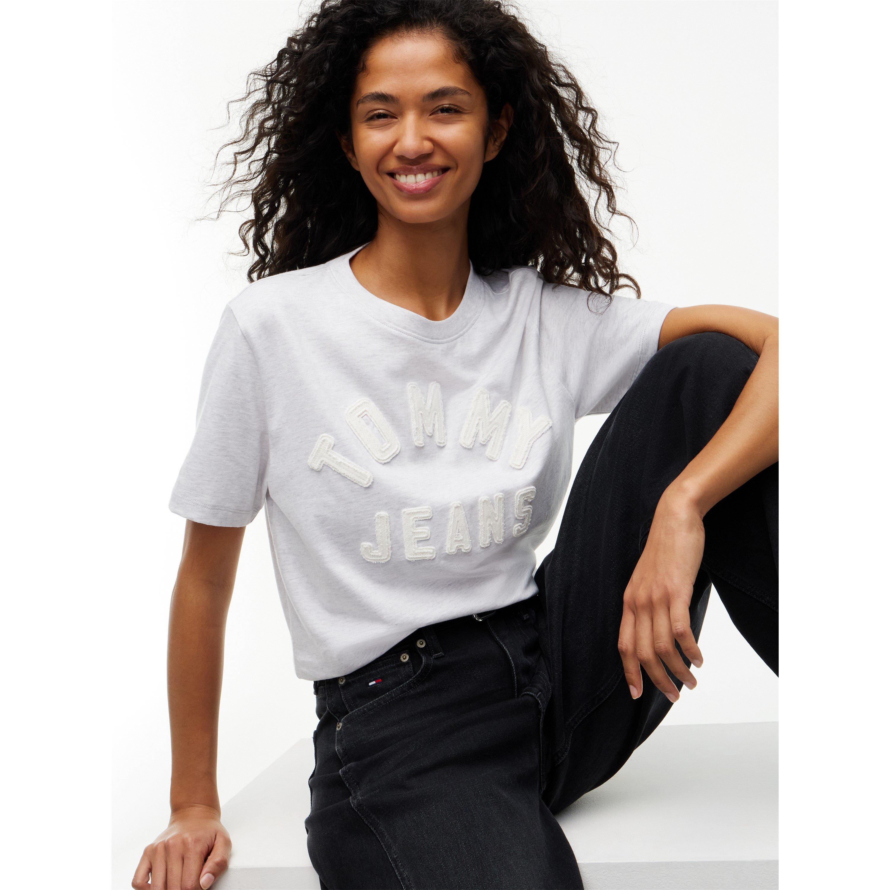 IJsgrijs Hthr - Tommy Jeans - Women's Arch Cotton Crew-Neck Short-Sleeve T-Shirt - 3