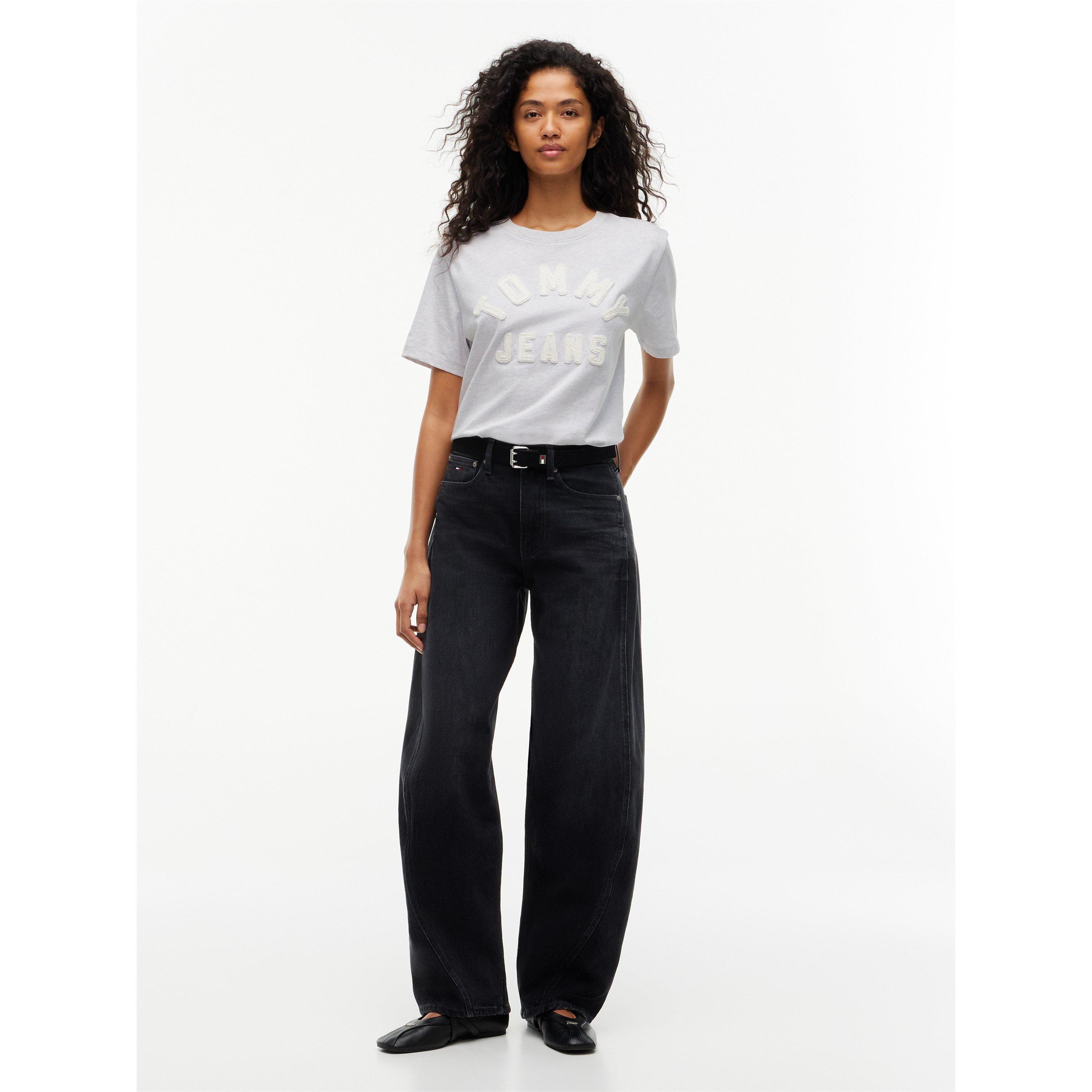IJsgrijs Hthr - Tommy Jeans - Women's Arch Cotton Crew-Neck Short-Sleeve T-Shirt - 4