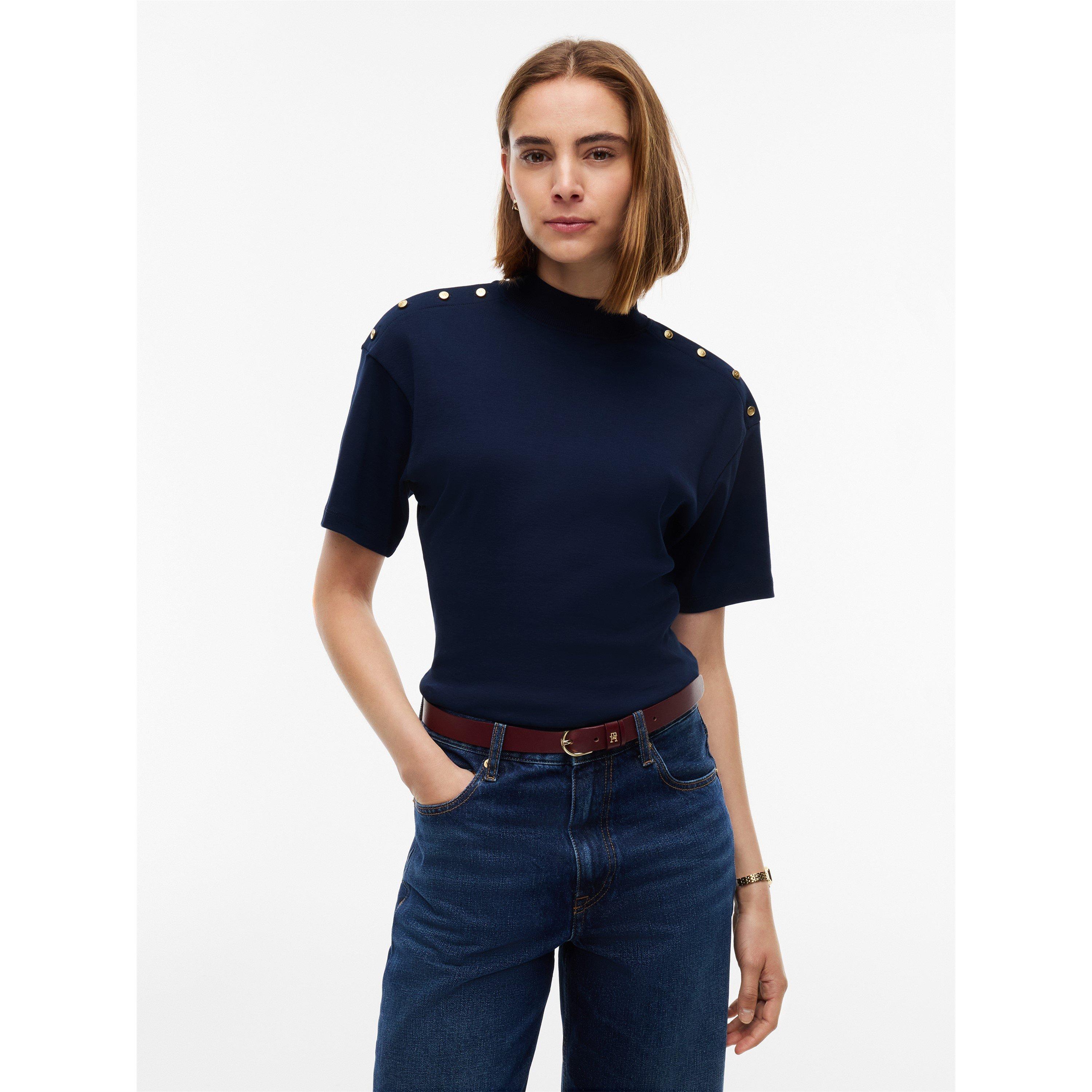 Dark Blue - Tommy Hilfiger - Tommy Gld Btn HN Tee Ld64 - 3