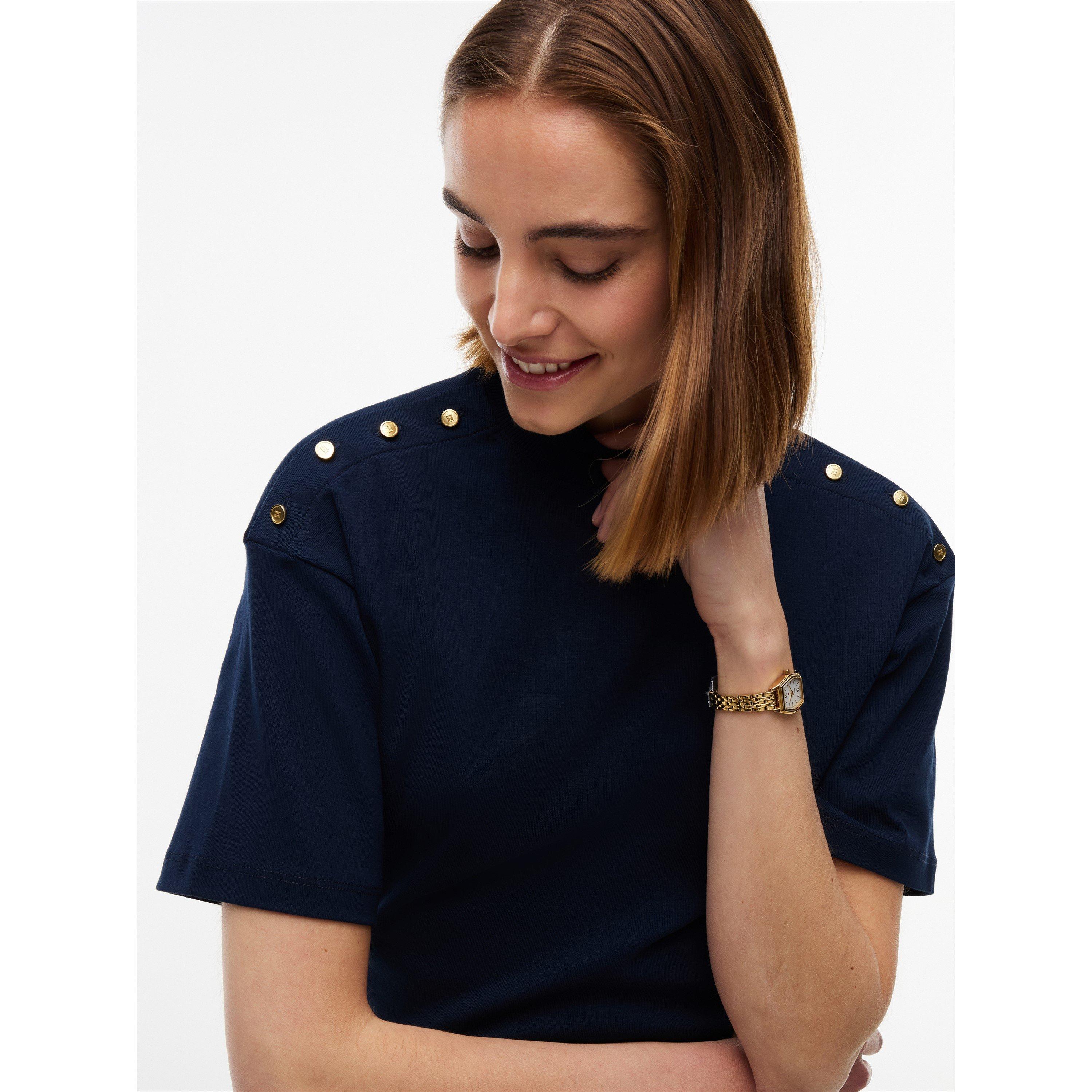 Dark Blue - Tommy Hilfiger - Tommy Gld Btn HN Tee Ld64 - 4