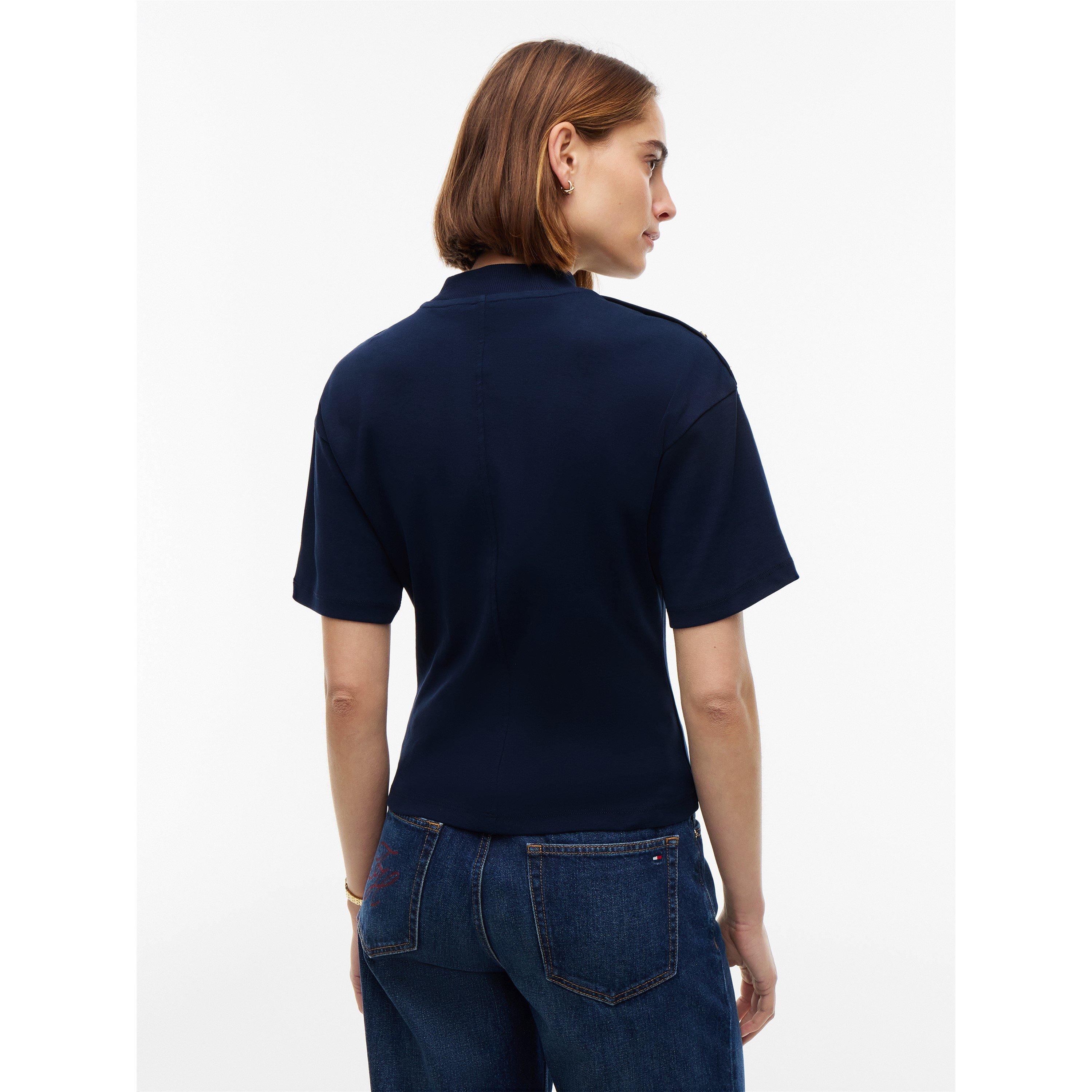 Dark Blue - Tommy Hilfiger - Tommy Gld Btn HN Tee Ld64 - 5