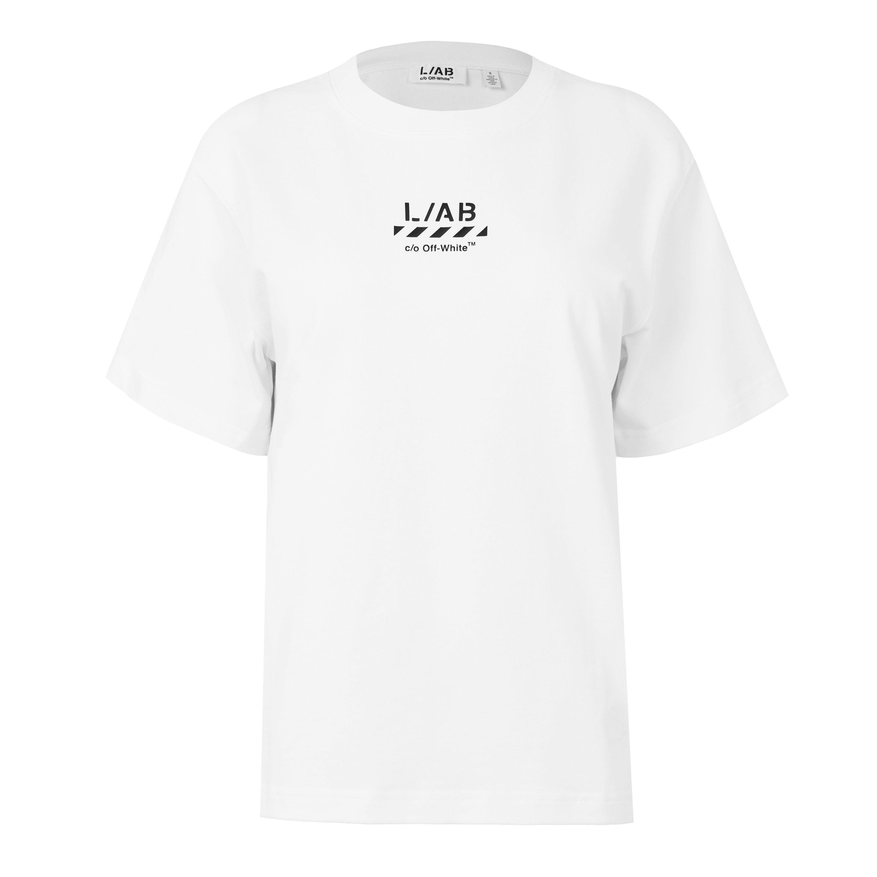 Wit - L AB Off White - Women's Diagonal Cotton Short-Sleeve Crew-Neck T-Shirt - 1