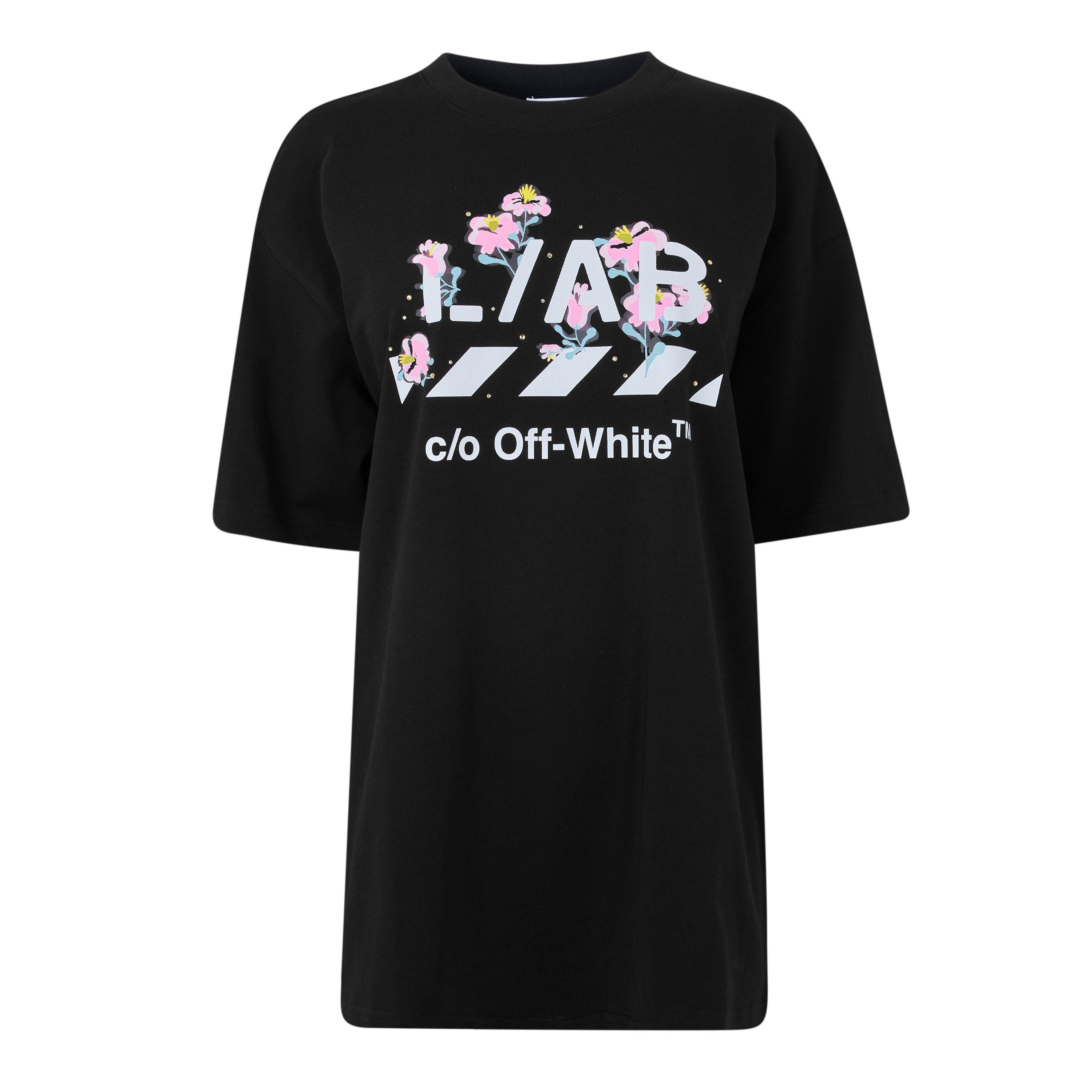 L Ab Off White Women's Floral Cotton Short-Sleeve Oversized T-Shirt - Black Night - 12 (M)