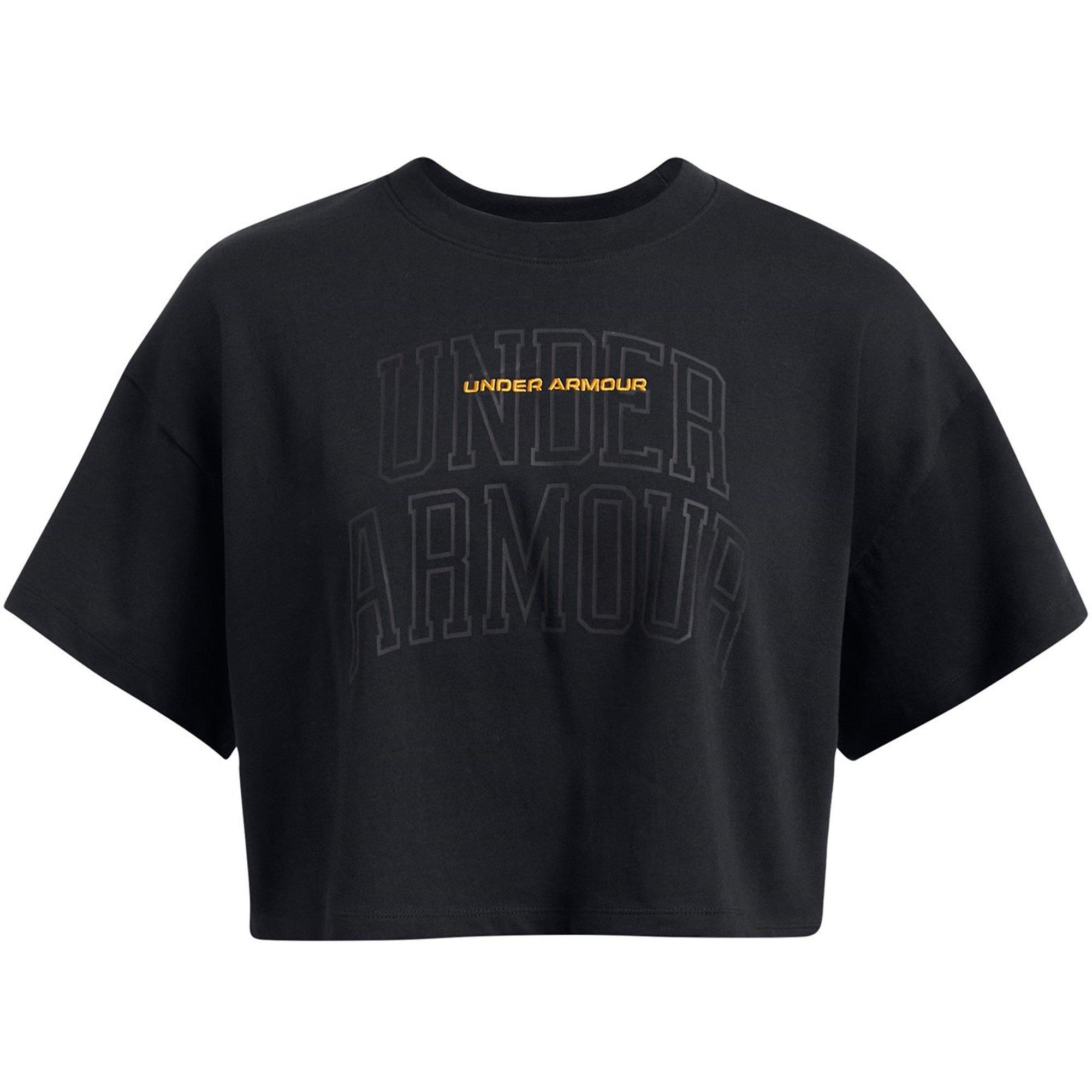 Blk/Gold Yellow - Under Armour - Varsity Mix Heavyweight Short-Sleeve Crop Top - 1