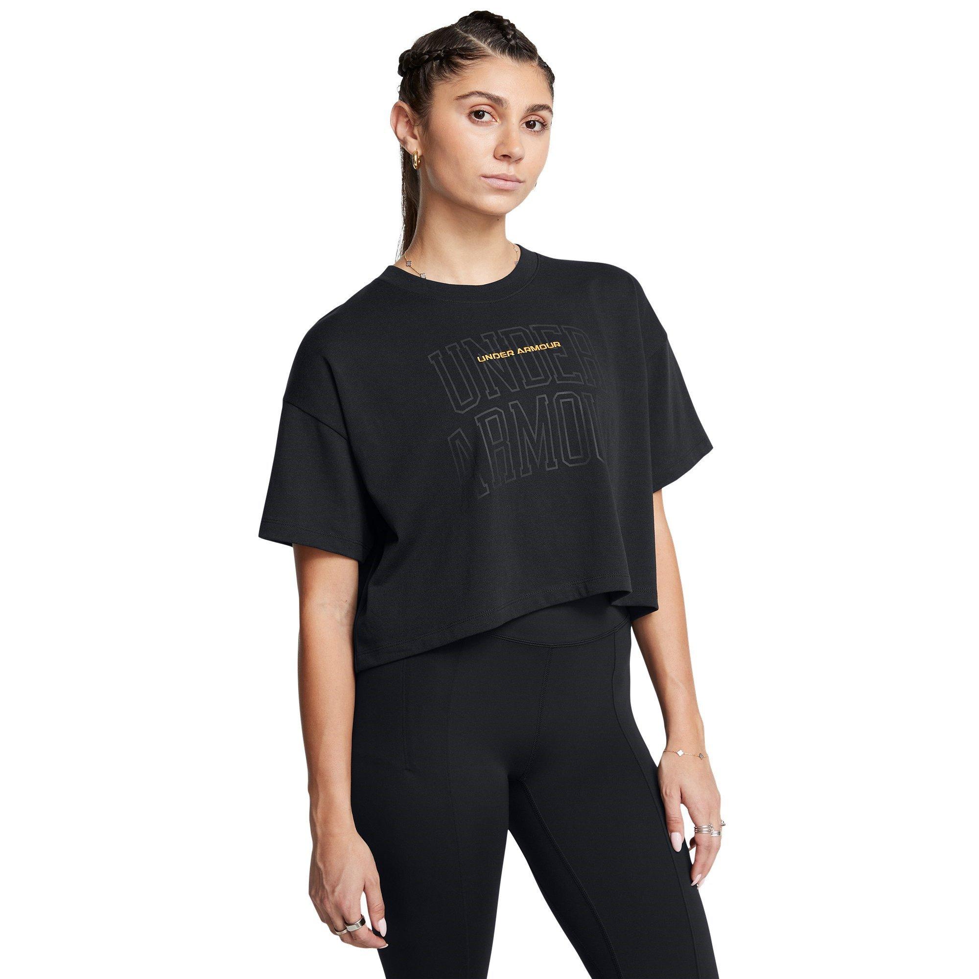 Blk/Gold Yellow - Under Armour - Varsity Mix Heavyweight Short-Sleeve Crop Top - 2