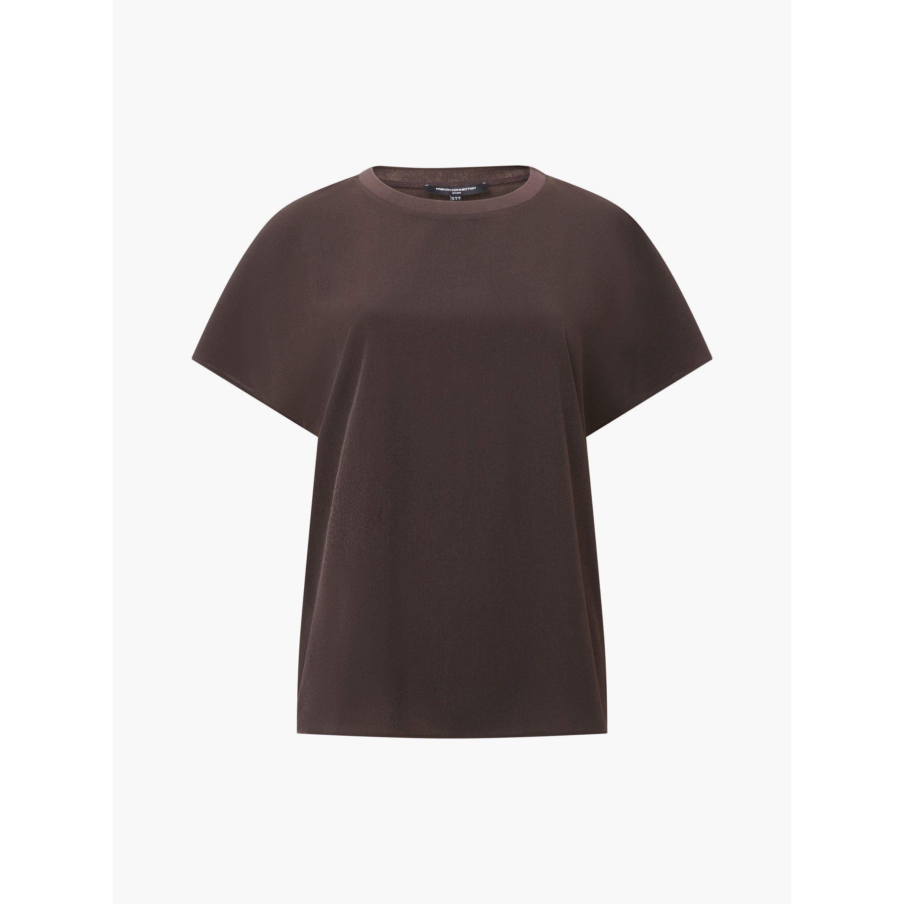 Chocolate - French Connection - Women's Crepe Crew Neck Regular Fit T-Shirt - 1